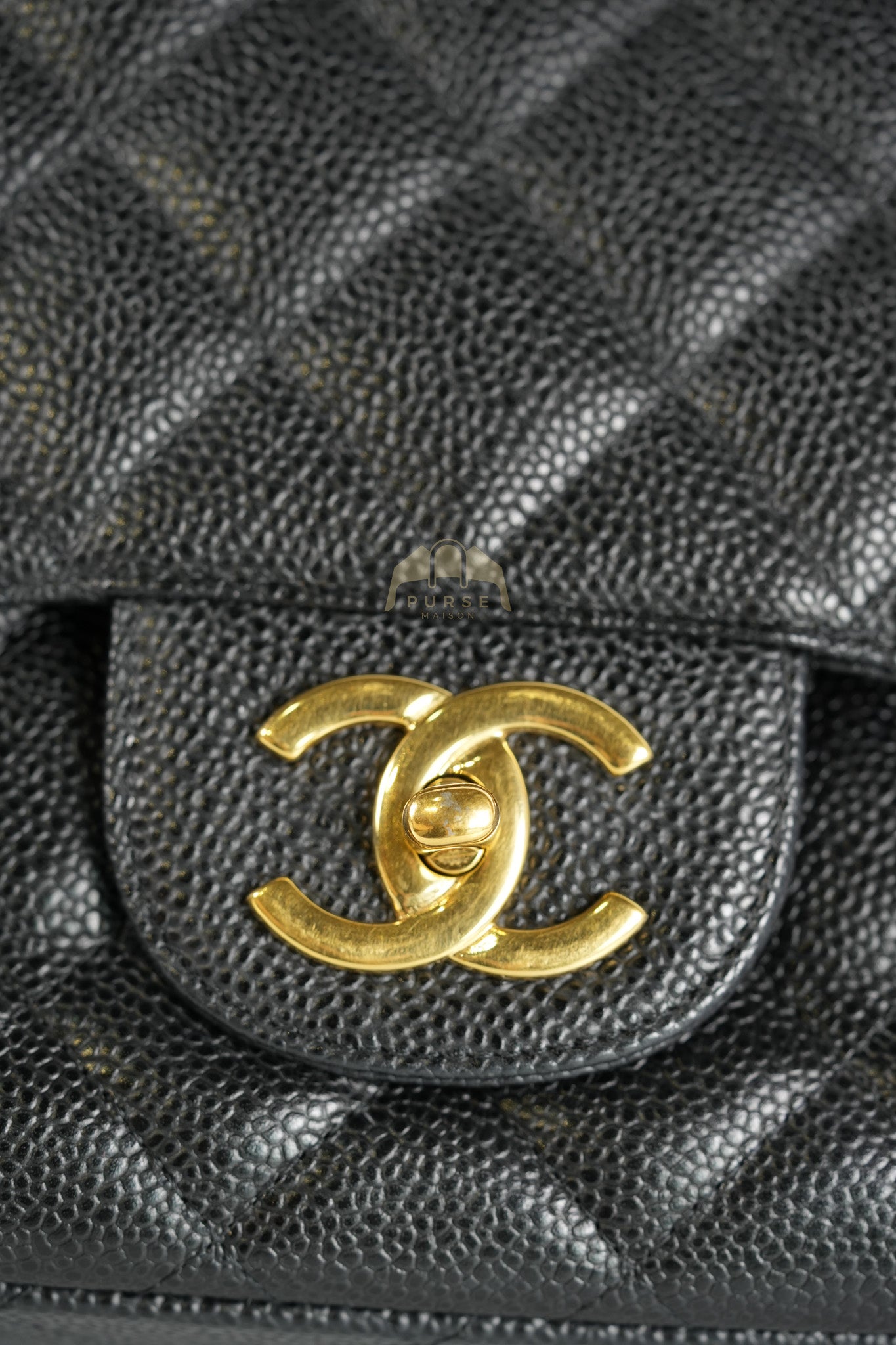 Classic Double Flap Maxi in Black Quilted Caviar Leather & Gold Hardware Series 15 | Purse Maison Luxury Bags Shop