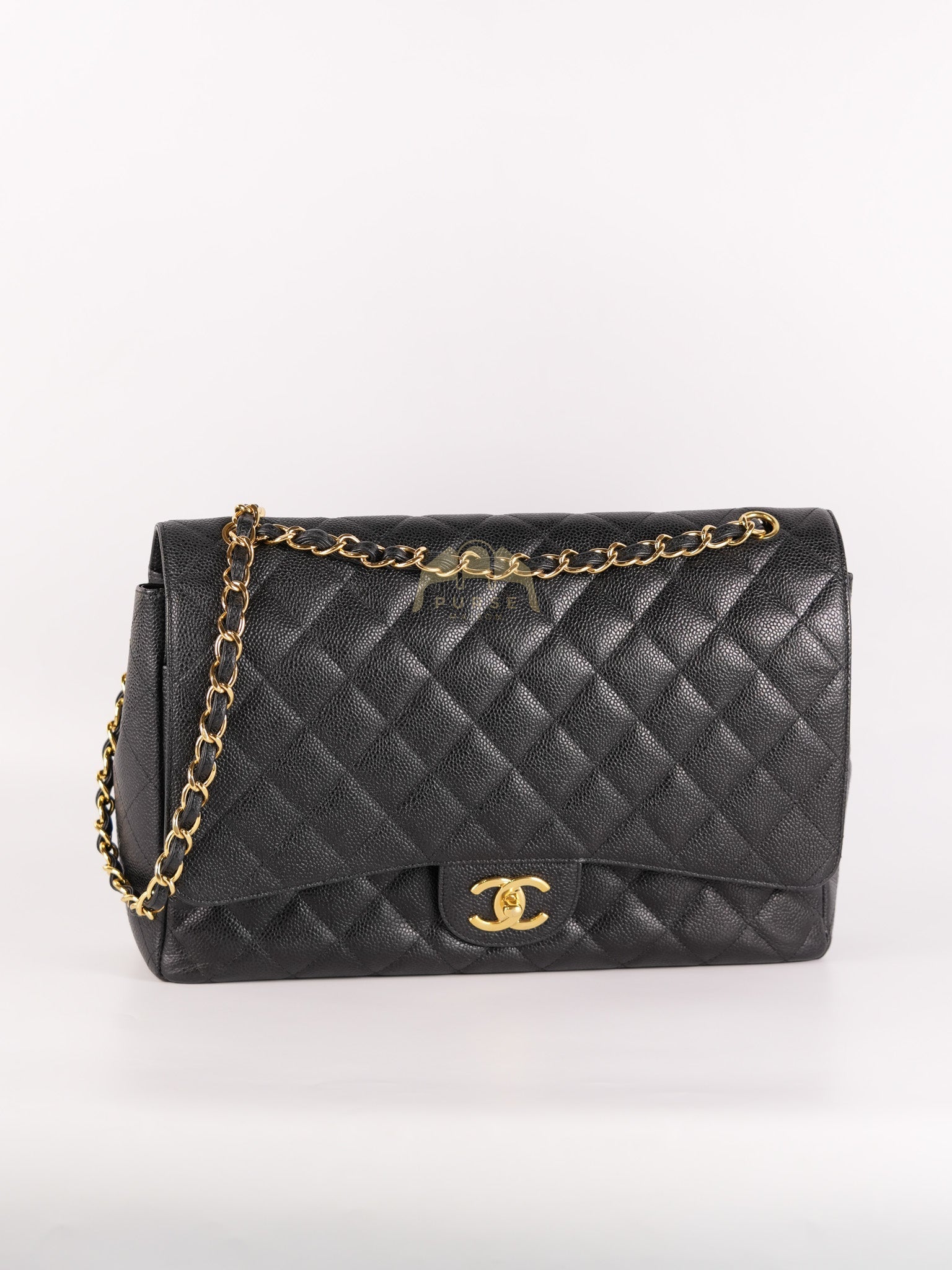 Classic Double Flap Maxi in Black Quilted Caviar Leather & Gold Hardware Series 15 | Purse Maison Luxury Bags Shop