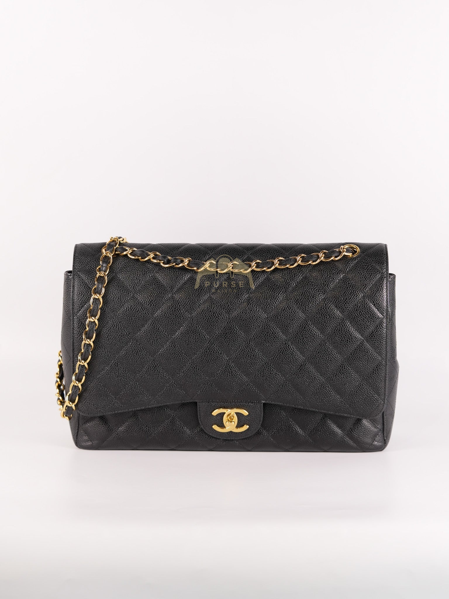 Classic Double Flap Maxi in Black Quilted Caviar Leather & Gold Hardware Series 15 | Purse Maison Luxury Bags Shop
