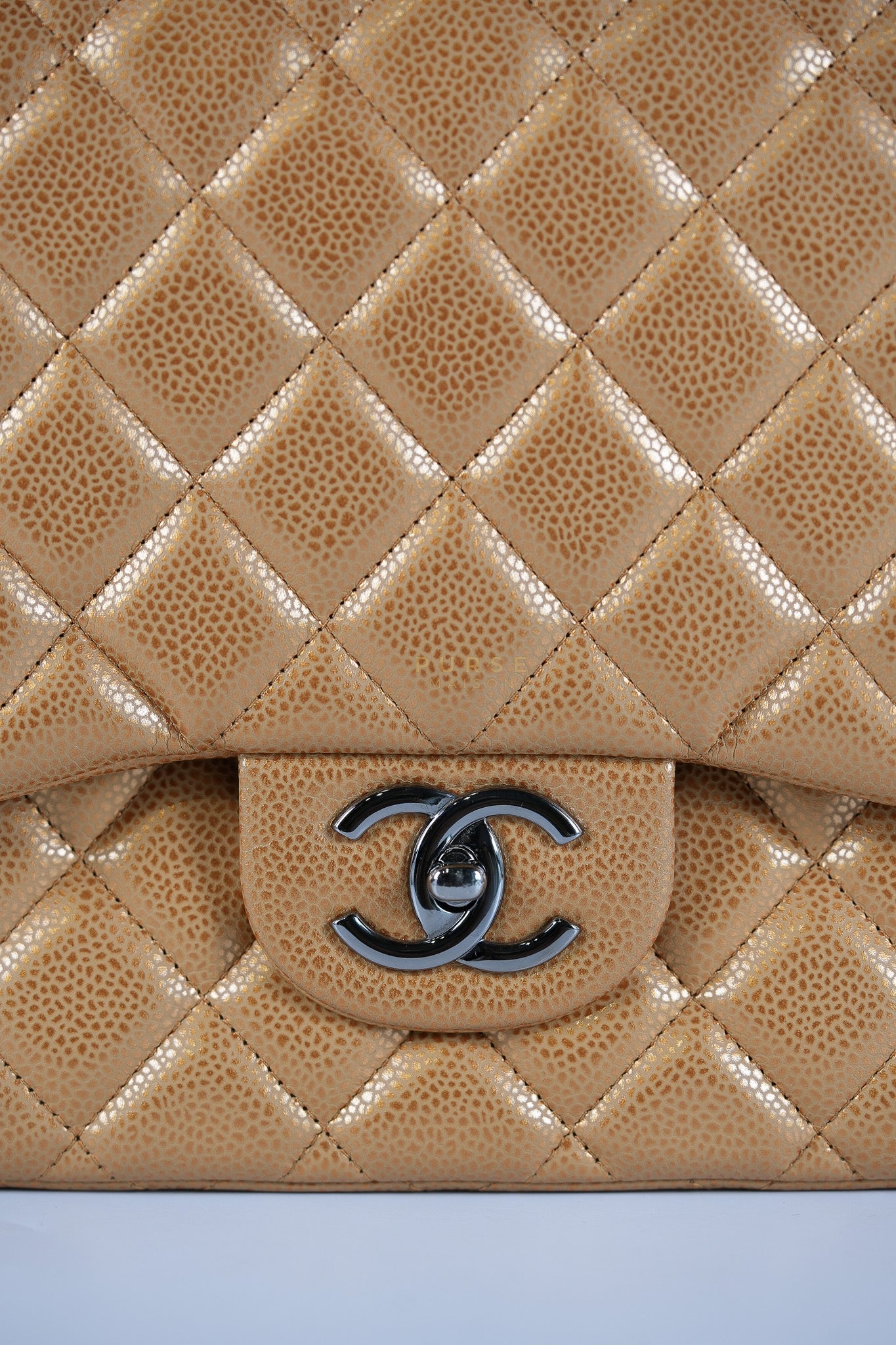 Classic Double Flap Maxi Metallic in Caviar Leather and Silver Hardware Series 14 | Purse Maison Luxury Bags Shop