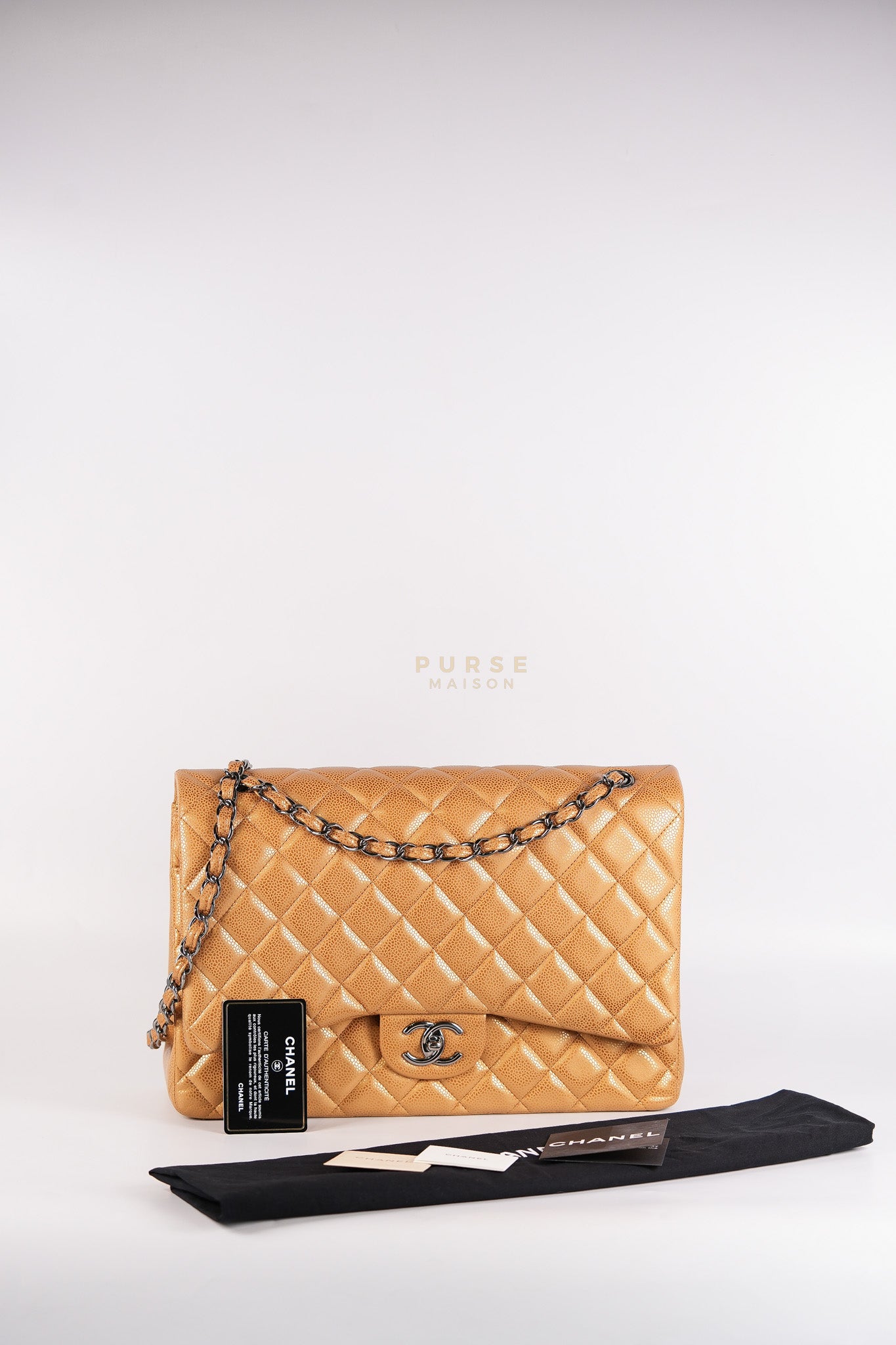 Classic Double Flap Maxi Metallic in Caviar Leather and Silver Hardware Series 14 | Purse Maison Luxury Bags Shop