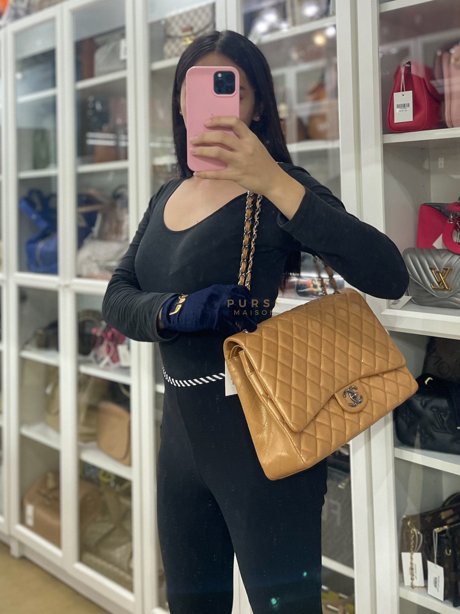 Classic Double Flap Maxi Metallic in Caviar Leather and Silver Hardware Series 14 | Purse Maison Luxury Bags Shop