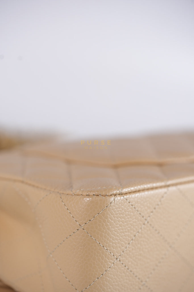 Classic Double Flap Medium Beige Clair in Caviar Leather and Gold Hardware (Microchip) | Purse Maison Luxury Bags Shop