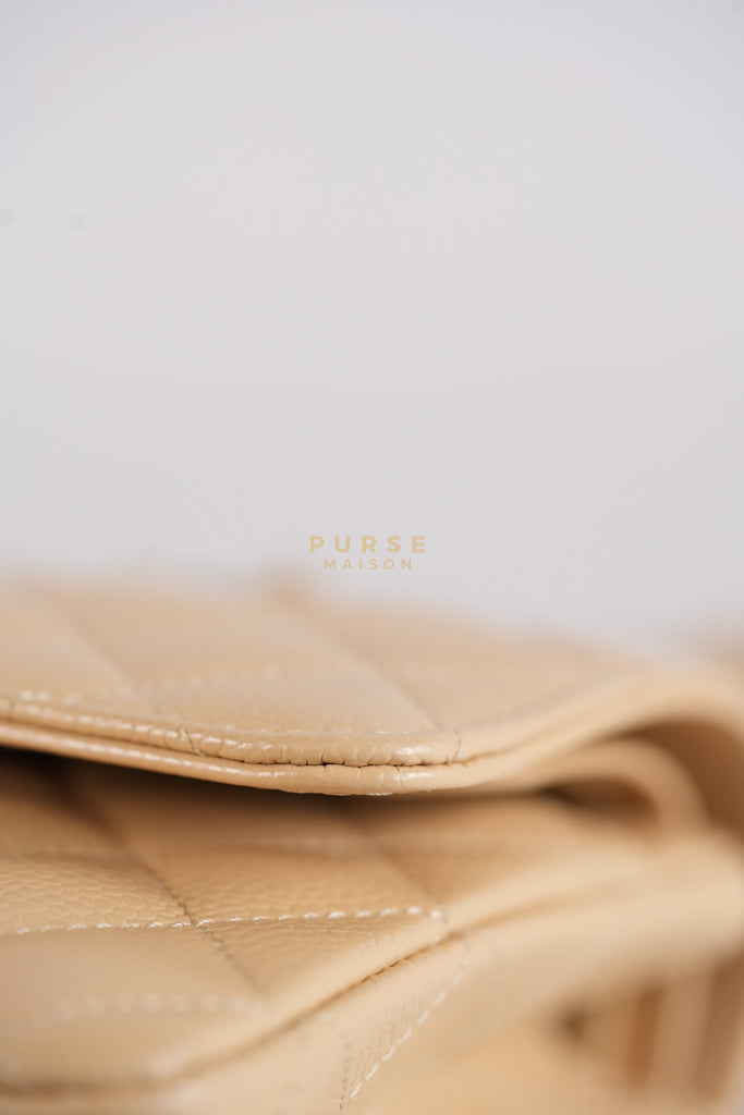 Classic Double Flap Medium Beige Clair in Caviar Leather and Gold Hardware (Microchip) | Purse Maison Luxury Bags Shop