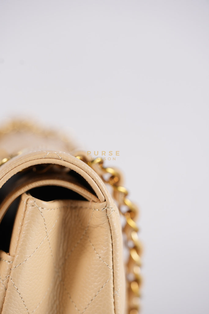 Classic Double Flap Medium Beige Clair in Caviar Leather and Gold Hardware (Microchip) | Purse Maison Luxury Bags Shop