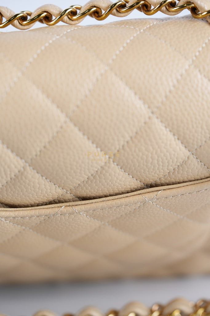 Classic Double Flap Medium Beige Clair in Caviar Leather and Gold Hardware (Microchip) | Purse Maison Luxury Bags Shop