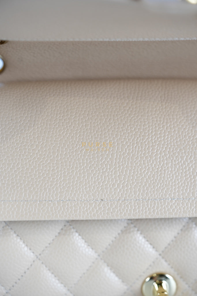 Classic Double Flap Medium Beige Clair in Caviar Leather and Gold Hardware (Microchip) | Purse Maison Luxury Bags Shop