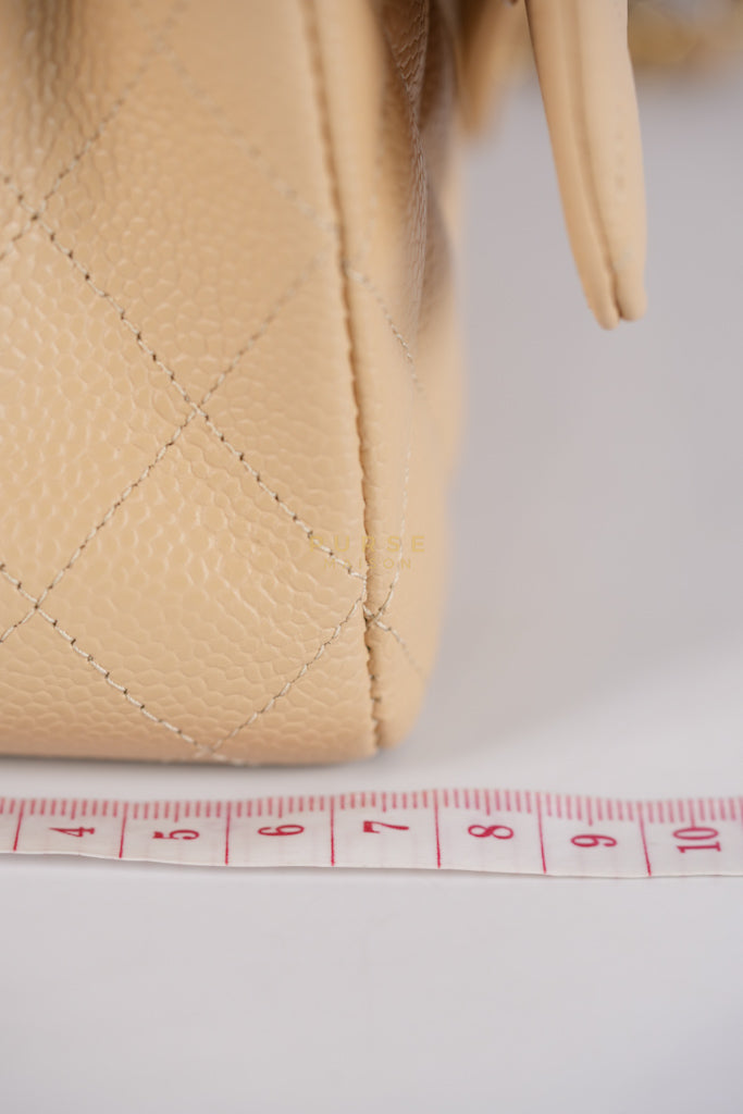 Classic Double Flap Medium Beige Clair in Caviar Leather and Gold Hardware (Microchip) | Purse Maison Luxury Bags Shop