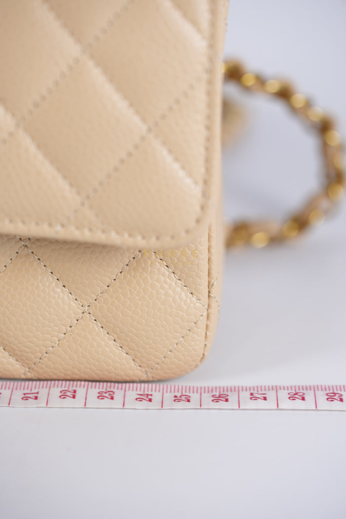 Classic Double Flap Medium Beige Clair in Caviar Leather and Gold Hardware (Microchip) | Purse Maison Luxury Bags Shop