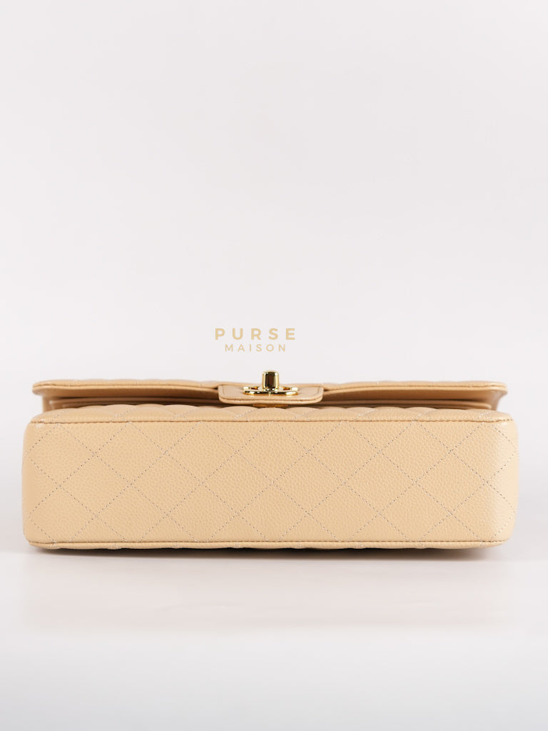 Classic Double Flap Medium Beige Clair in Caviar Leather and Gold Hardware (Microchip) | Purse Maison Luxury Bags Shop