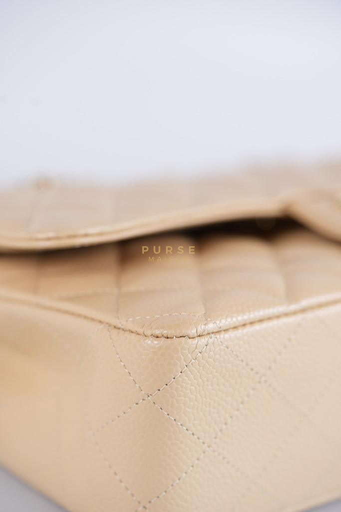 Classic Double Flap Medium Beige Clair in Caviar Leather and Gold Hardware (Microchip) | Purse Maison Luxury Bags Shop