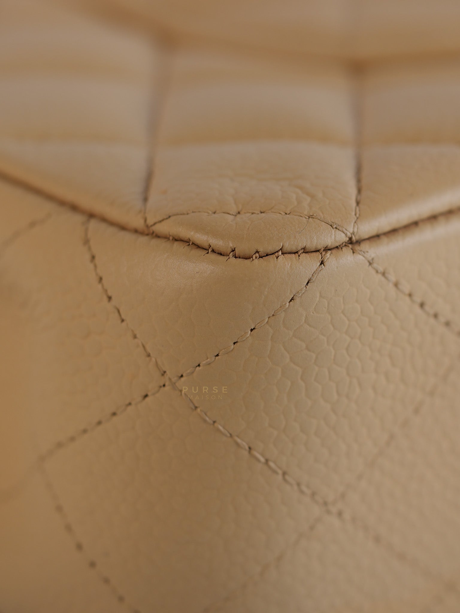 Classic Double Flap Medium Beige Clair Quilted Caviar Leather and Silver Hardware Series 19 (Repainted) | Purse Maison Luxury Bags Shop