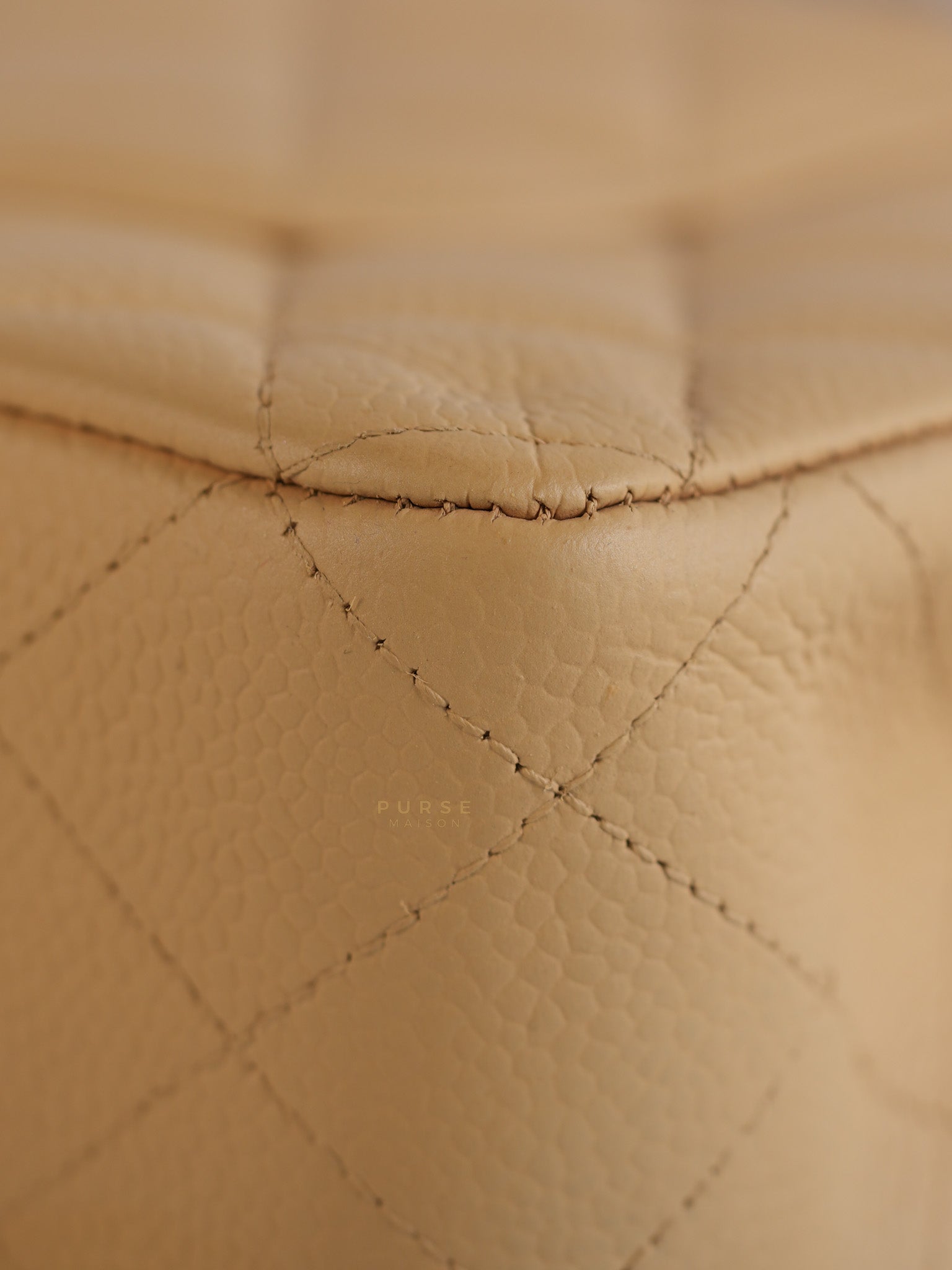 Classic Double Flap Medium Beige Clair Quilted Caviar Leather and Silver Hardware Series 19 (Repainted) | Purse Maison Luxury Bags Shop