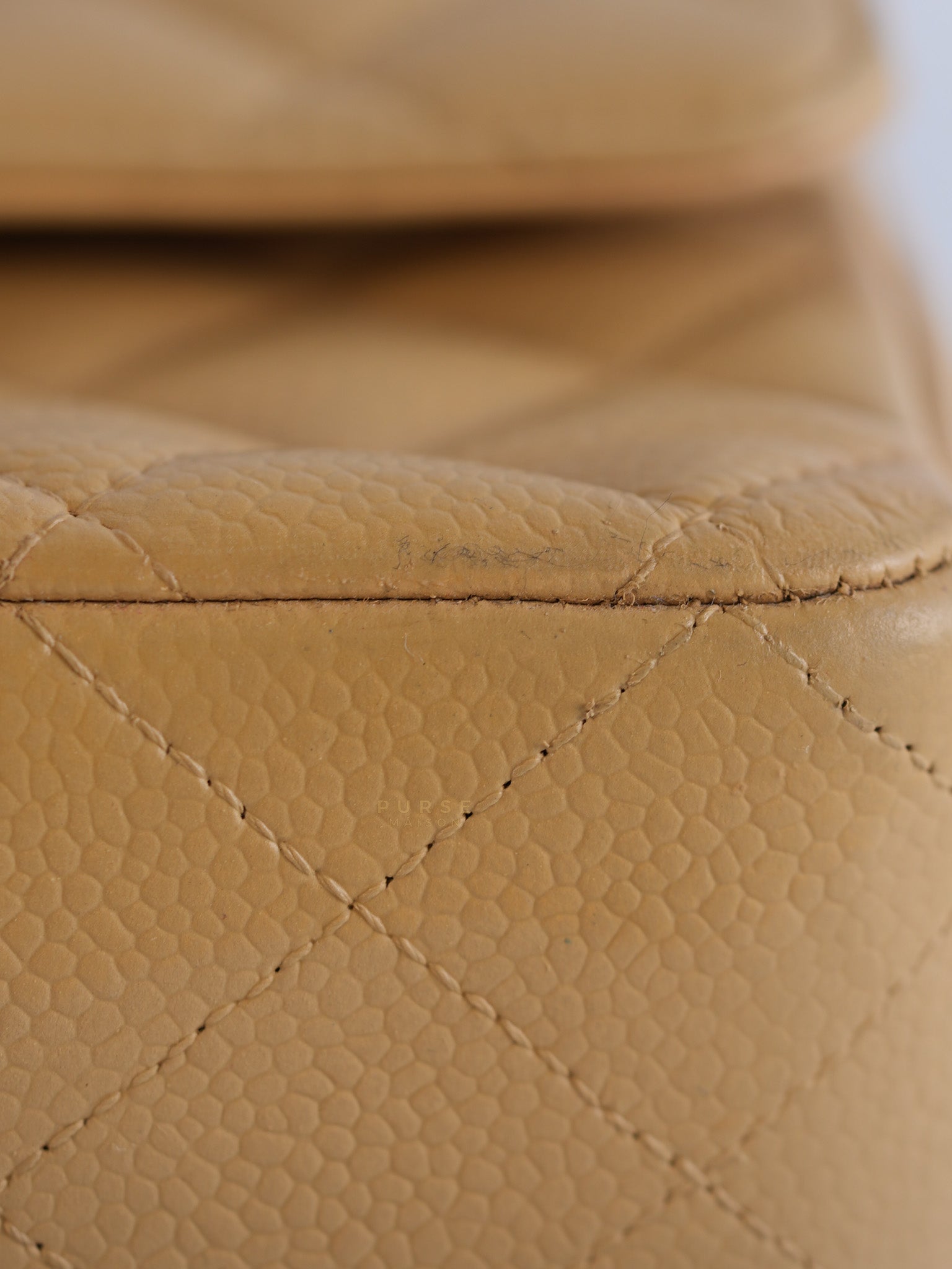 Classic Double Flap Medium Beige Clair Quilted Caviar Leather and Silver Hardware Series 19 (Repainted) | Purse Maison Luxury Bags Shop