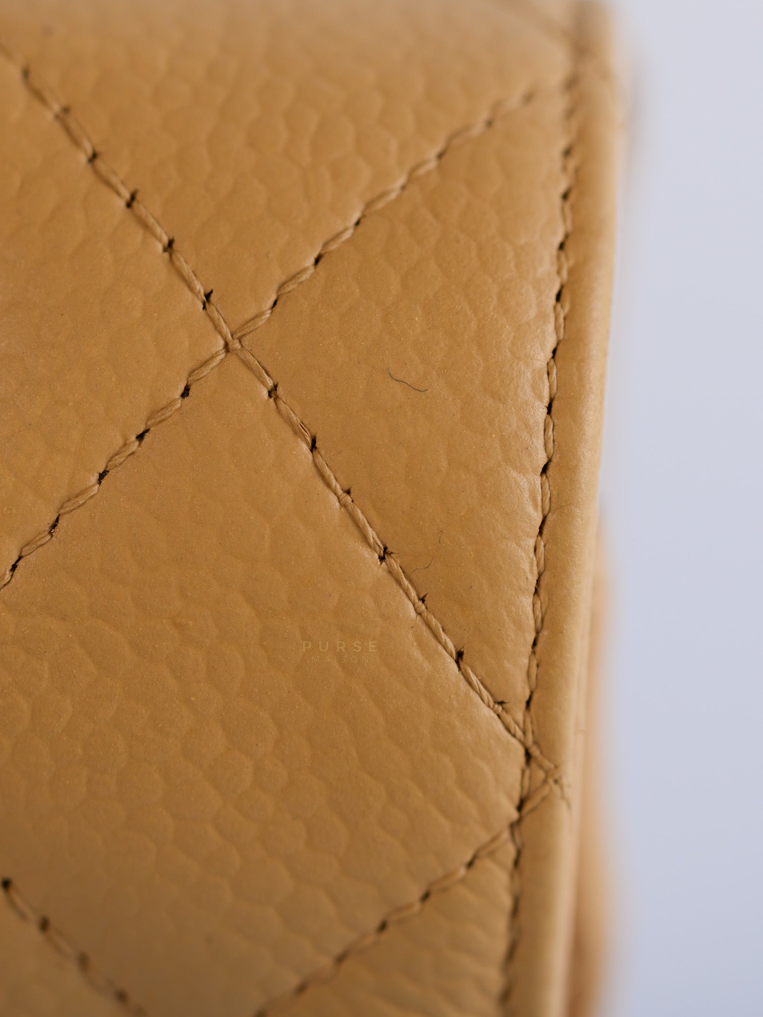 Classic Double Flap Medium Beige Clair Quilted Caviar Leather and Silver Hardware Series 19 (Repainted) | Purse Maison Luxury Bags Shop