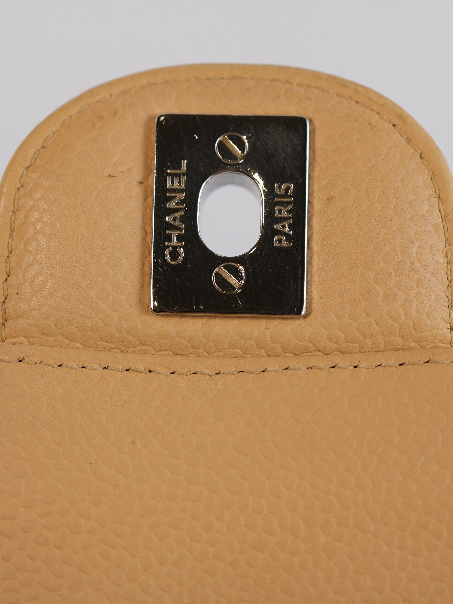 Classic Double Flap Medium Beige Clair Quilted Caviar Leather and Silver Hardware Series 19 (Repainted) | Purse Maison Luxury Bags Shop