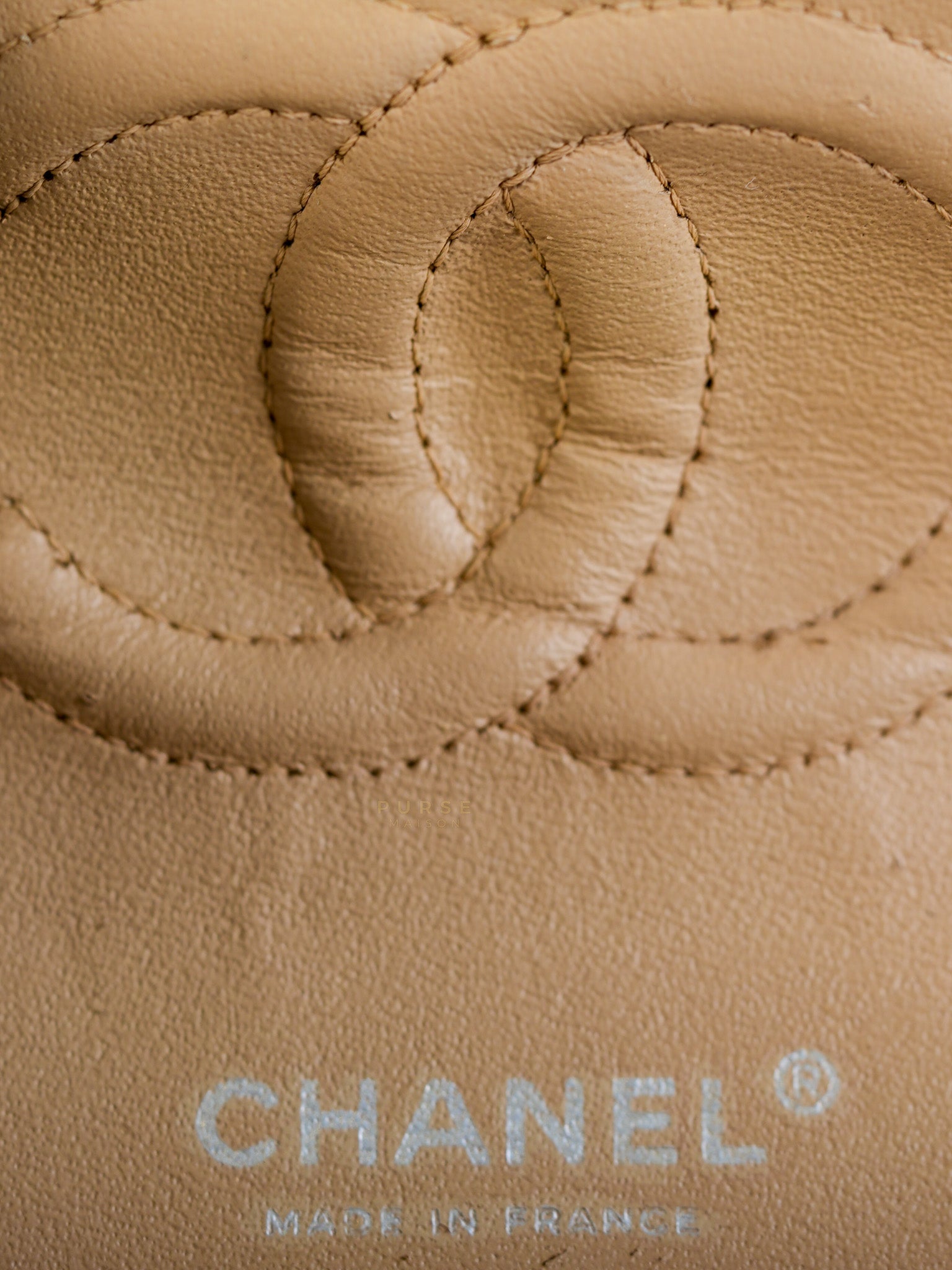 Classic Double Flap Medium Beige Clair Quilted Caviar Leather and Silver Hardware Series 19 (Repainted) | Purse Maison Luxury Bags Shop