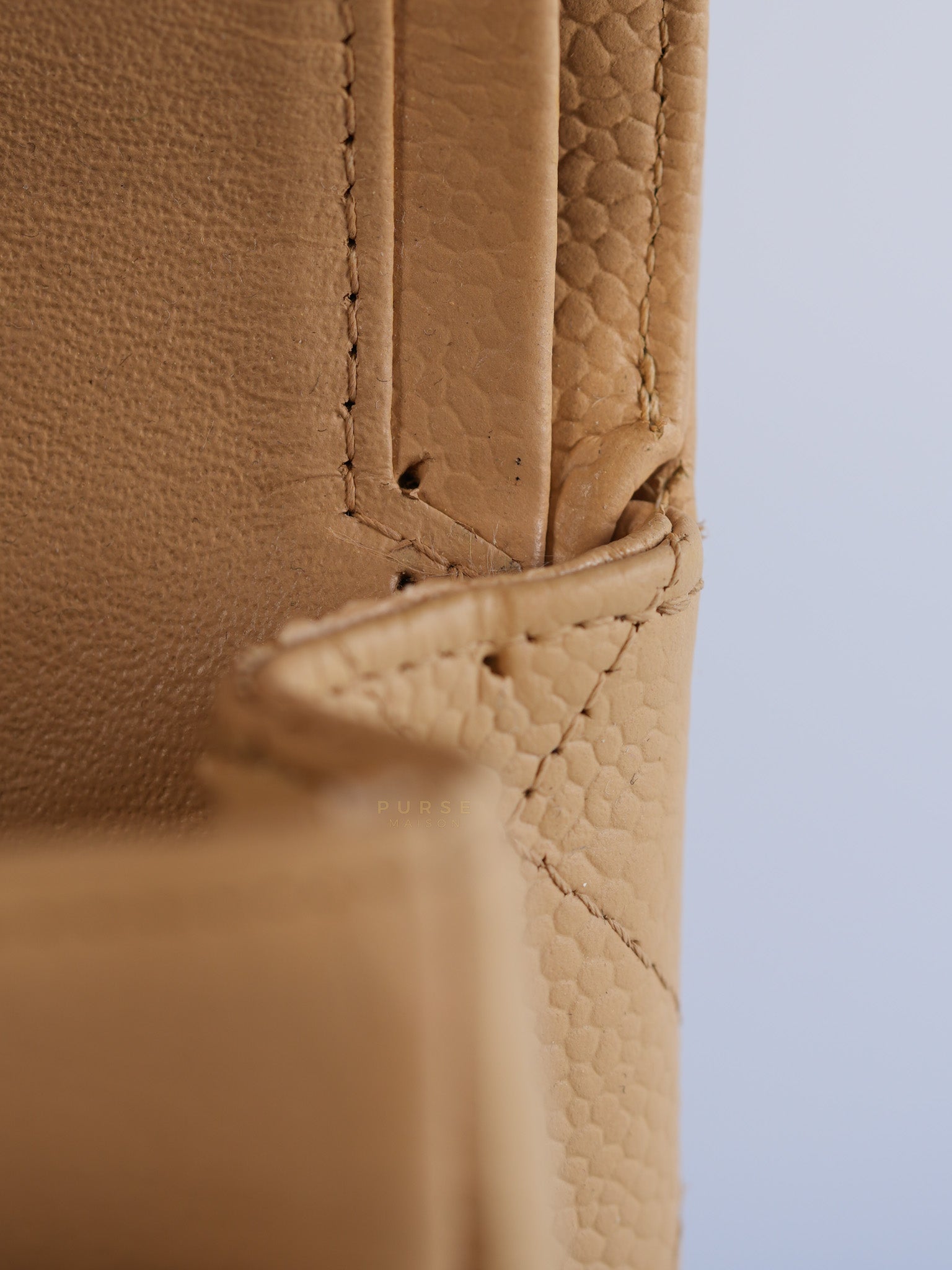 Classic Double Flap Medium Beige Clair Quilted Caviar Leather and Silver Hardware Series 19 (Repainted) | Purse Maison Luxury Bags Shop