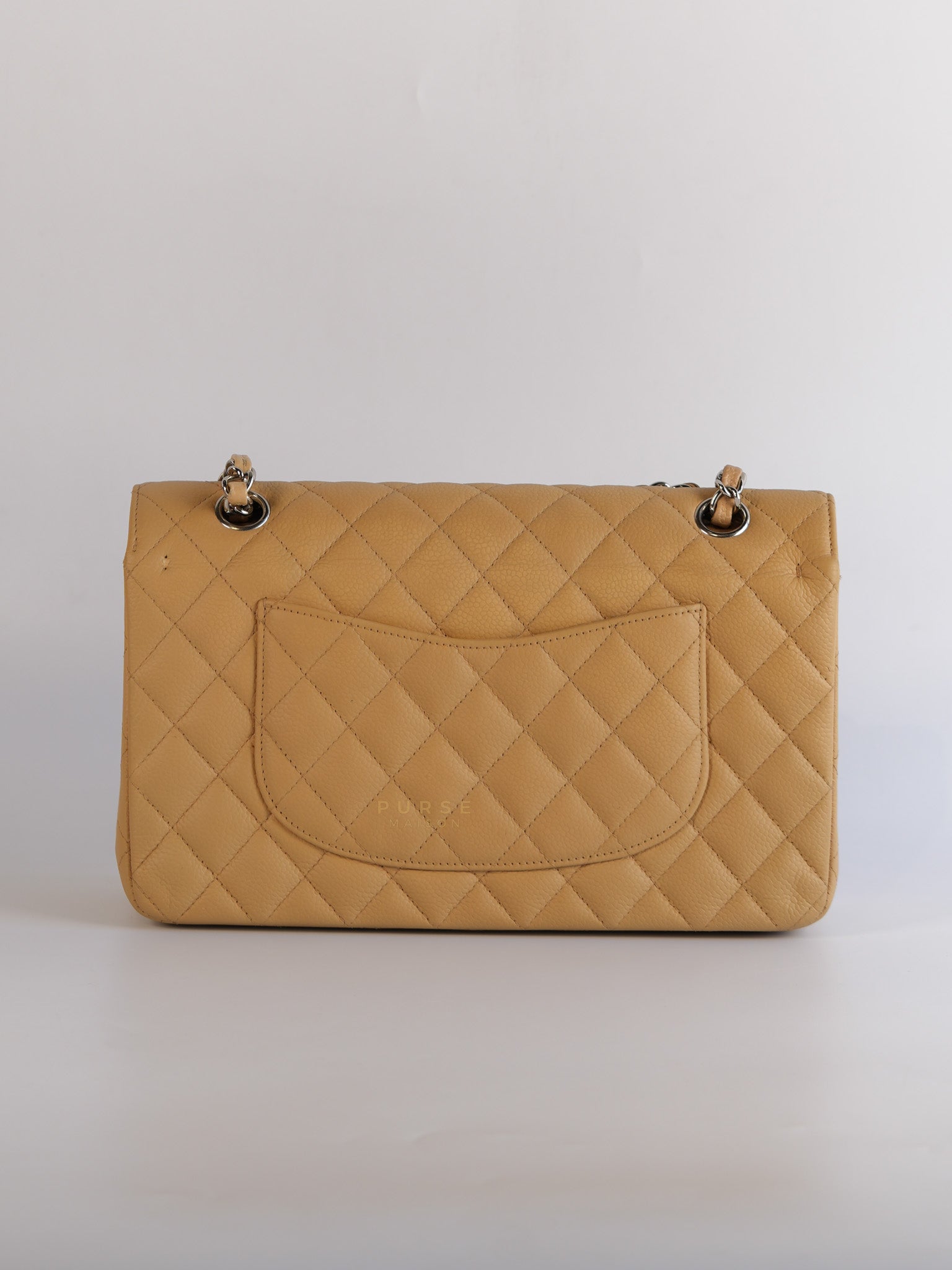 Classic Double Flap Medium Beige Clair Quilted Caviar Leather and Silver Hardware Series 19 (Repainted) | Purse Maison Luxury Bags Shop