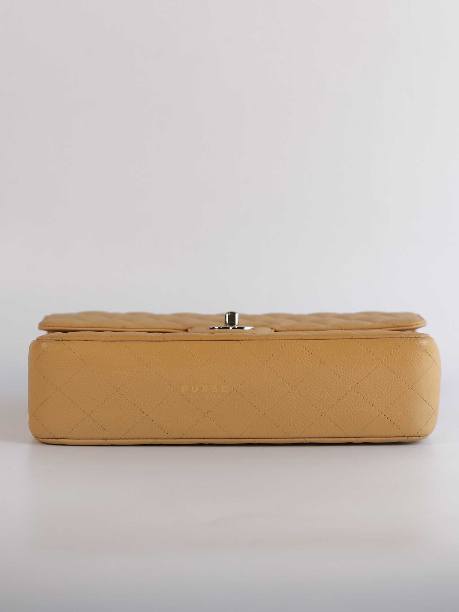 Classic Double Flap Medium Beige Clair Quilted Caviar Leather and Silver Hardware Series 19 (Repainted) | Purse Maison Luxury Bags Shop