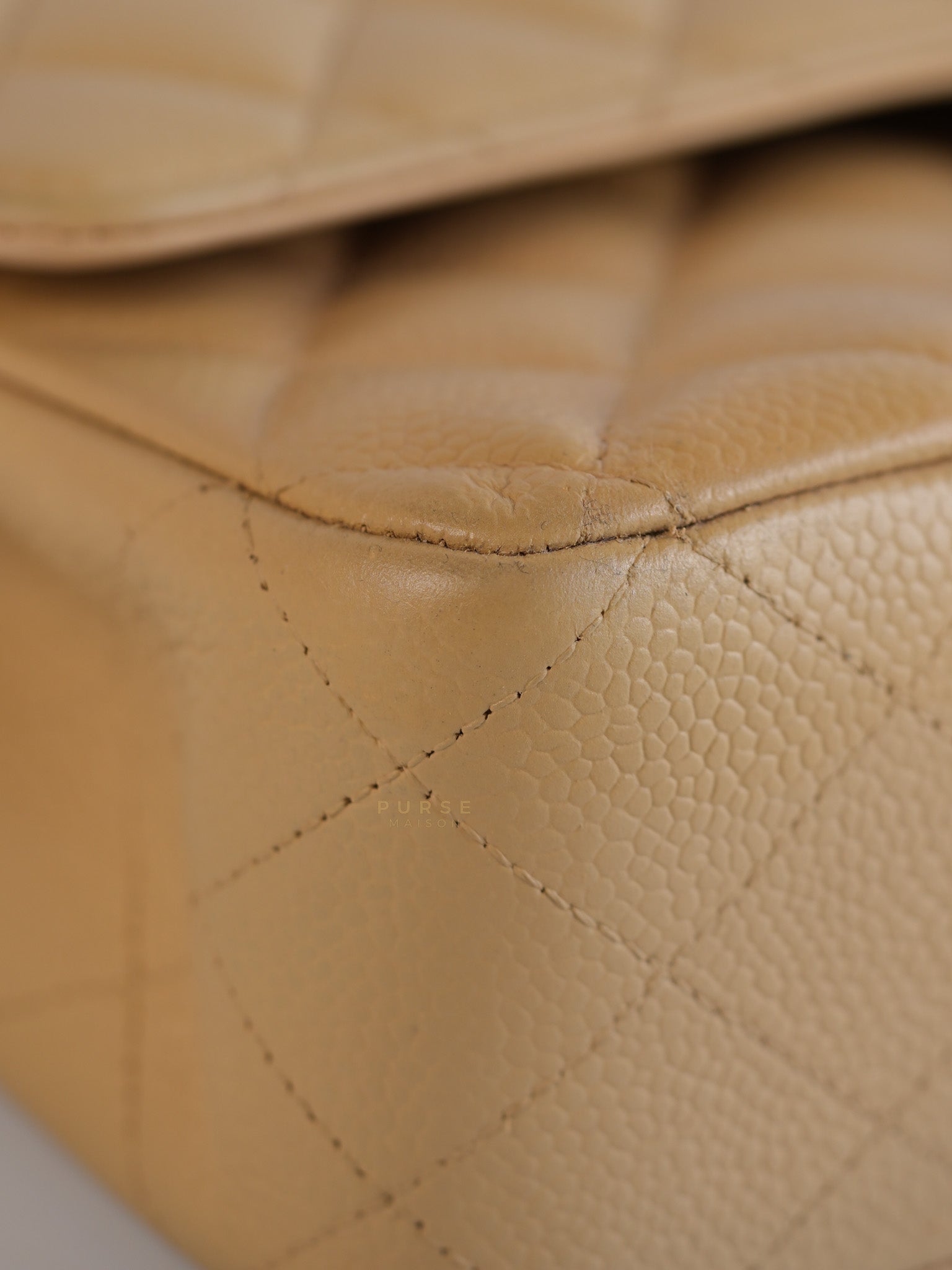 Classic Double Flap Medium Beige Clair Quilted Caviar Leather and Silver Hardware Series 19 (Repainted) | Purse Maison Luxury Bags Shop