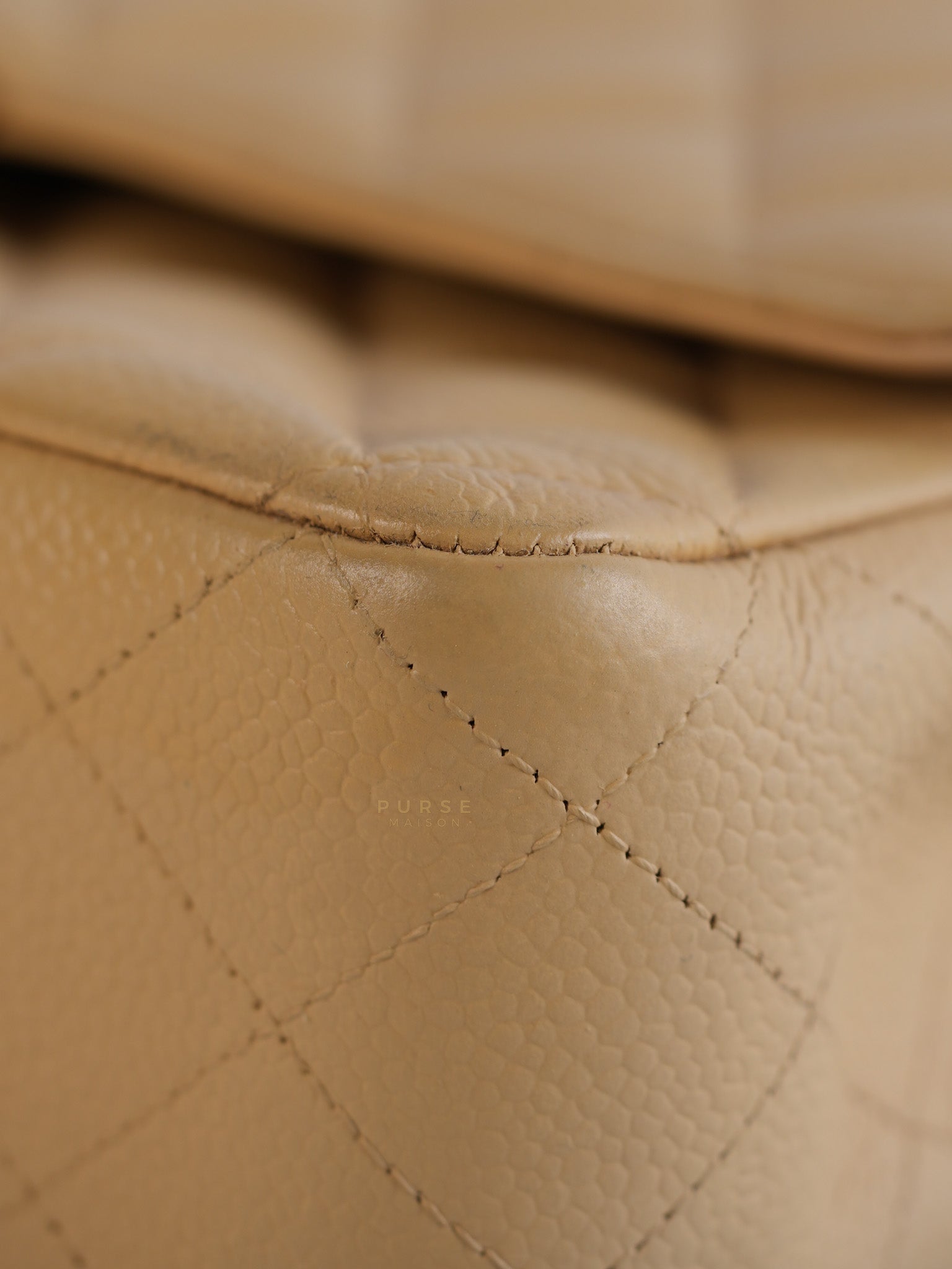 Classic Double Flap Medium Beige Clair Quilted Caviar Leather and Silver Hardware Series 19 (Repainted) | Purse Maison Luxury Bags Shop