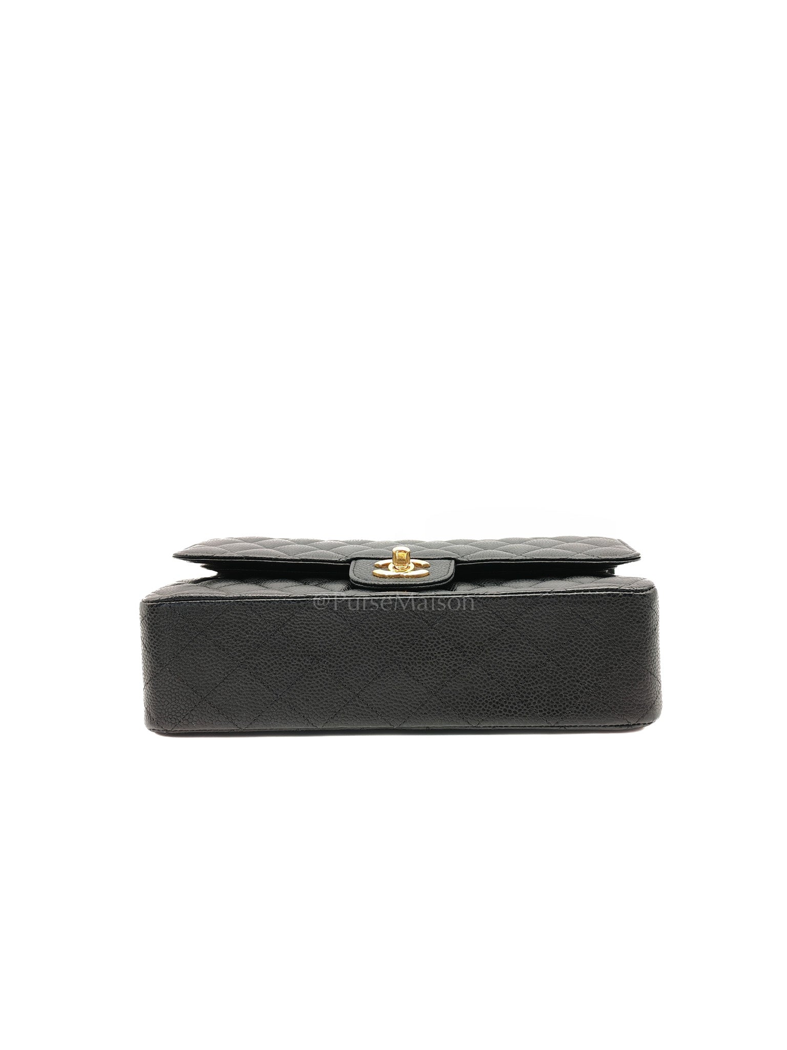 Classic Double Flap Medium Black Caviar Leather In Gold Hardware Series 19 | Purse Maison Luxury Bags Shop