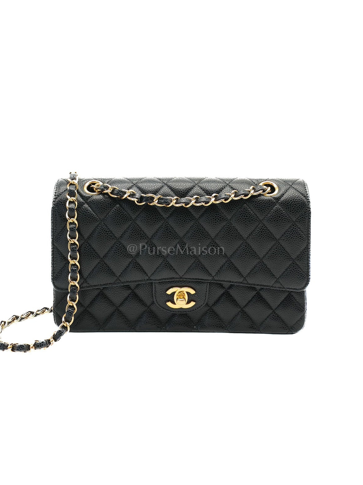 Classic Double Flap Medium Black Caviar Leather In Gold Hardware Series 19 | Purse Maison Luxury Bags Shop