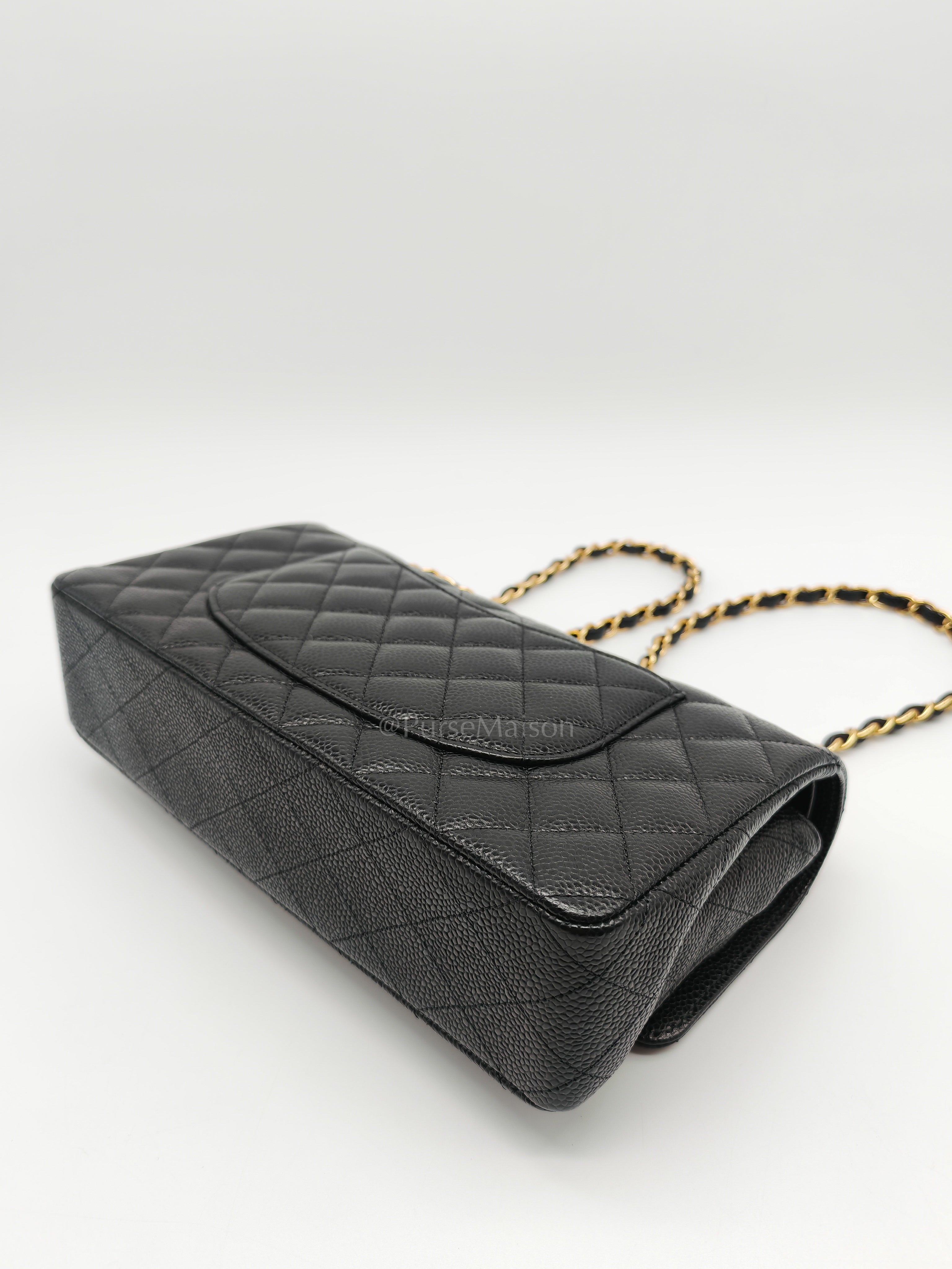 Classic Double Flap Medium Black Caviar Leather in Gold Hardware (Series 30) | Purse Maison Luxury Bags Shop