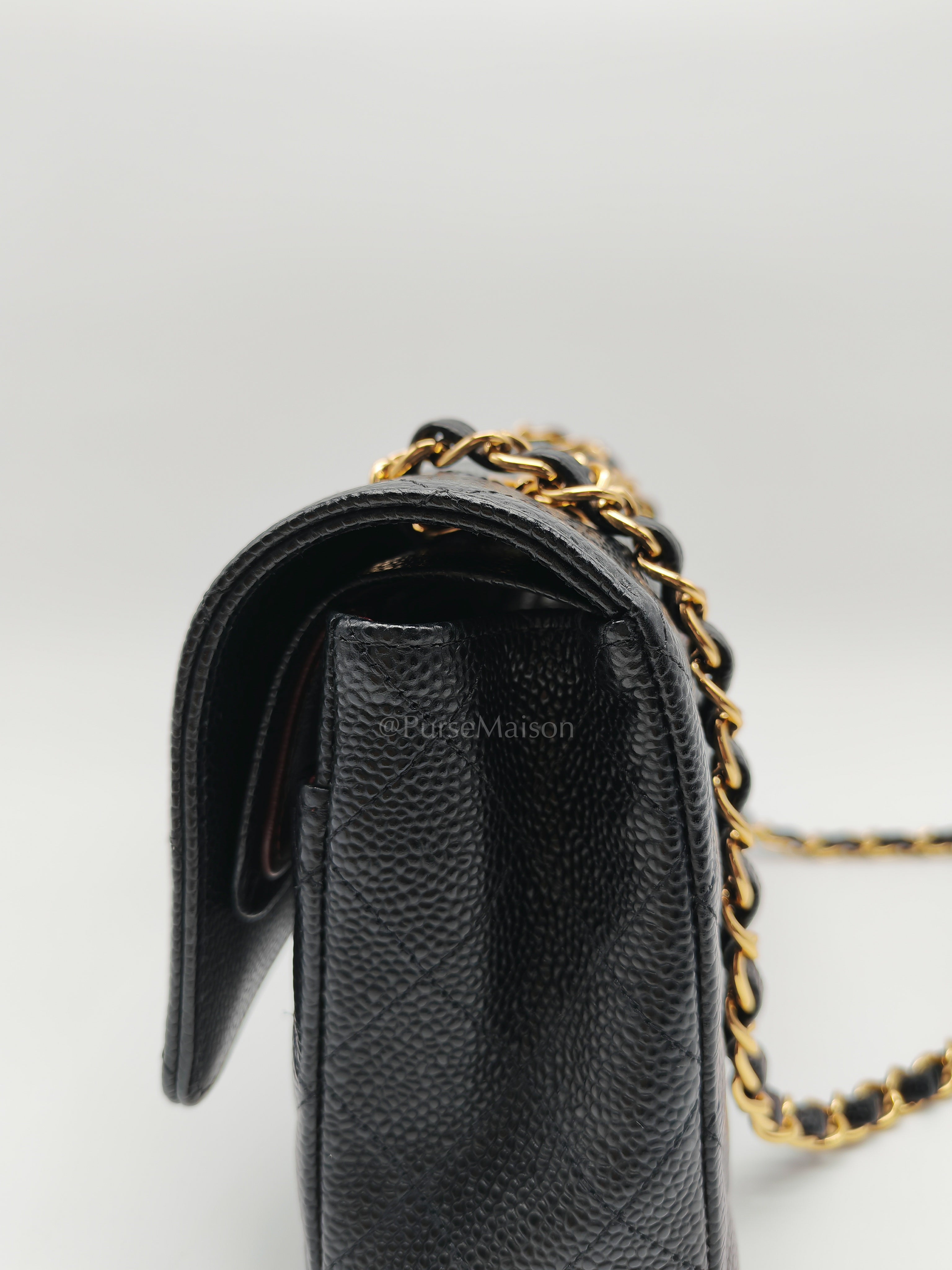 Classic Double Flap Medium Black Caviar Leather in Gold Hardware (Series 30) | Purse Maison Luxury Bags Shop