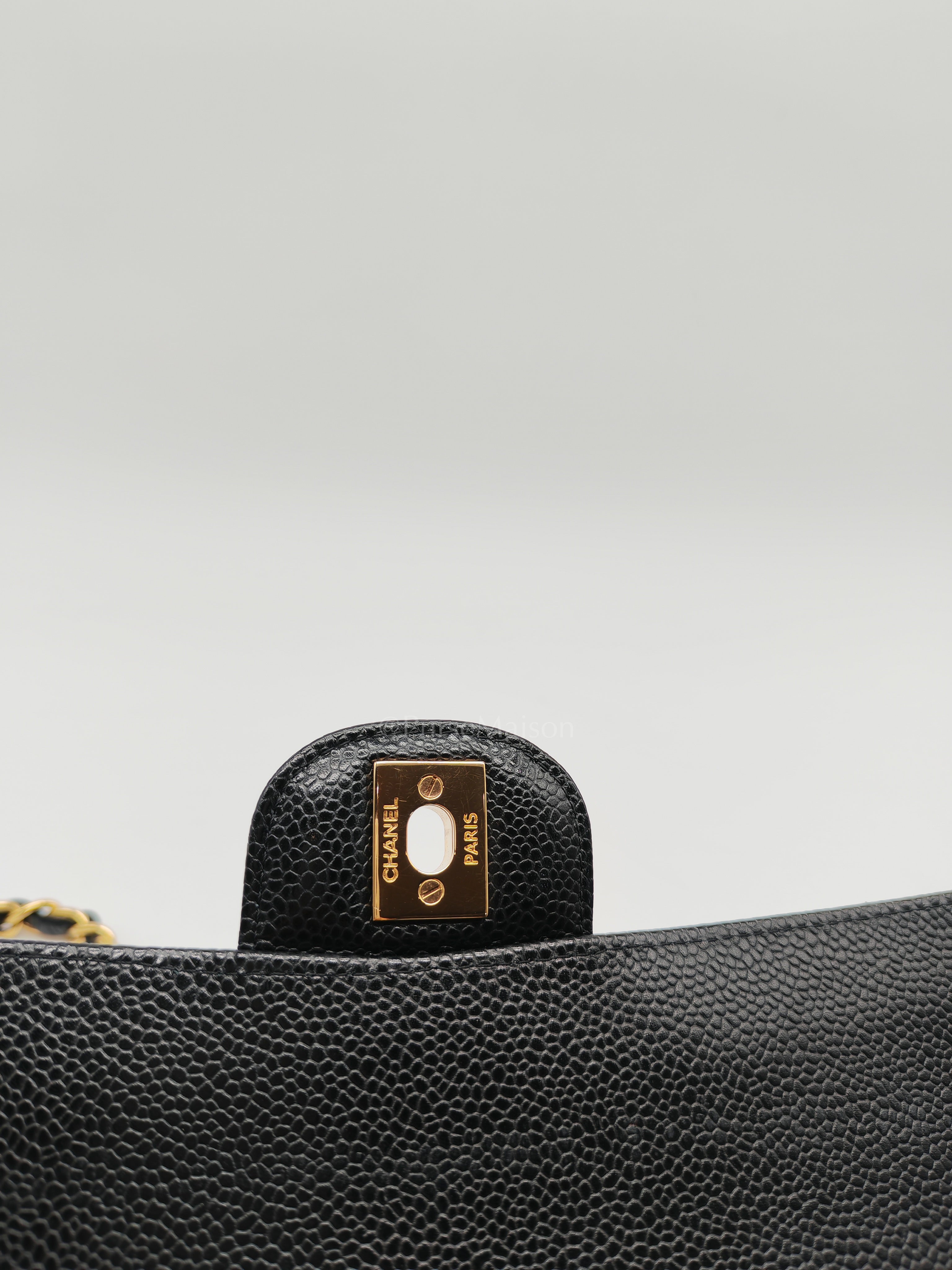Classic Double Flap Medium Black Caviar Leather in Gold Hardware (Series 30) | Purse Maison Luxury Bags Shop