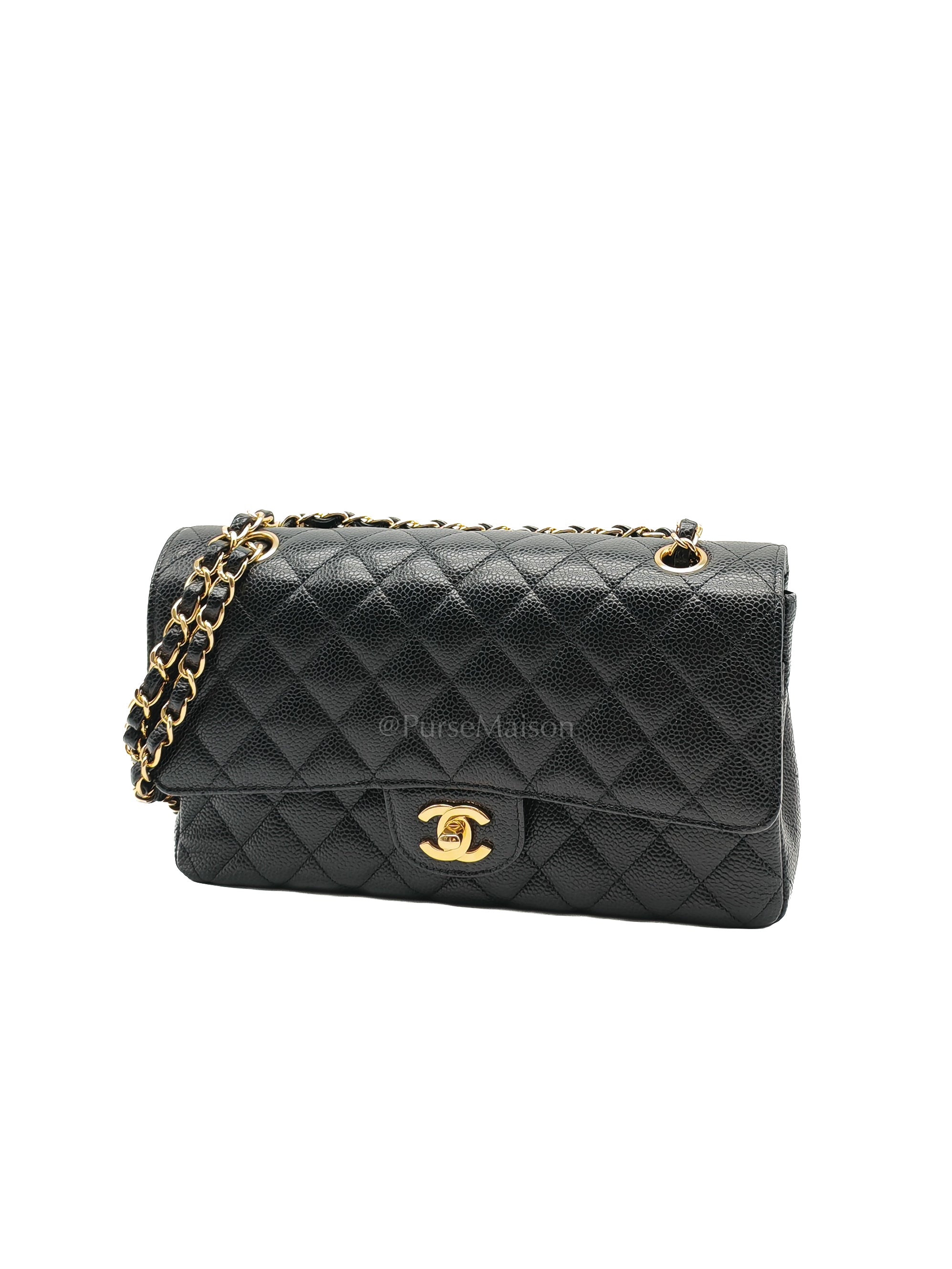 Classic Double Flap Medium Black Caviar Leather in Gold Hardware (Series 30) | Purse Maison Luxury Bags Shop