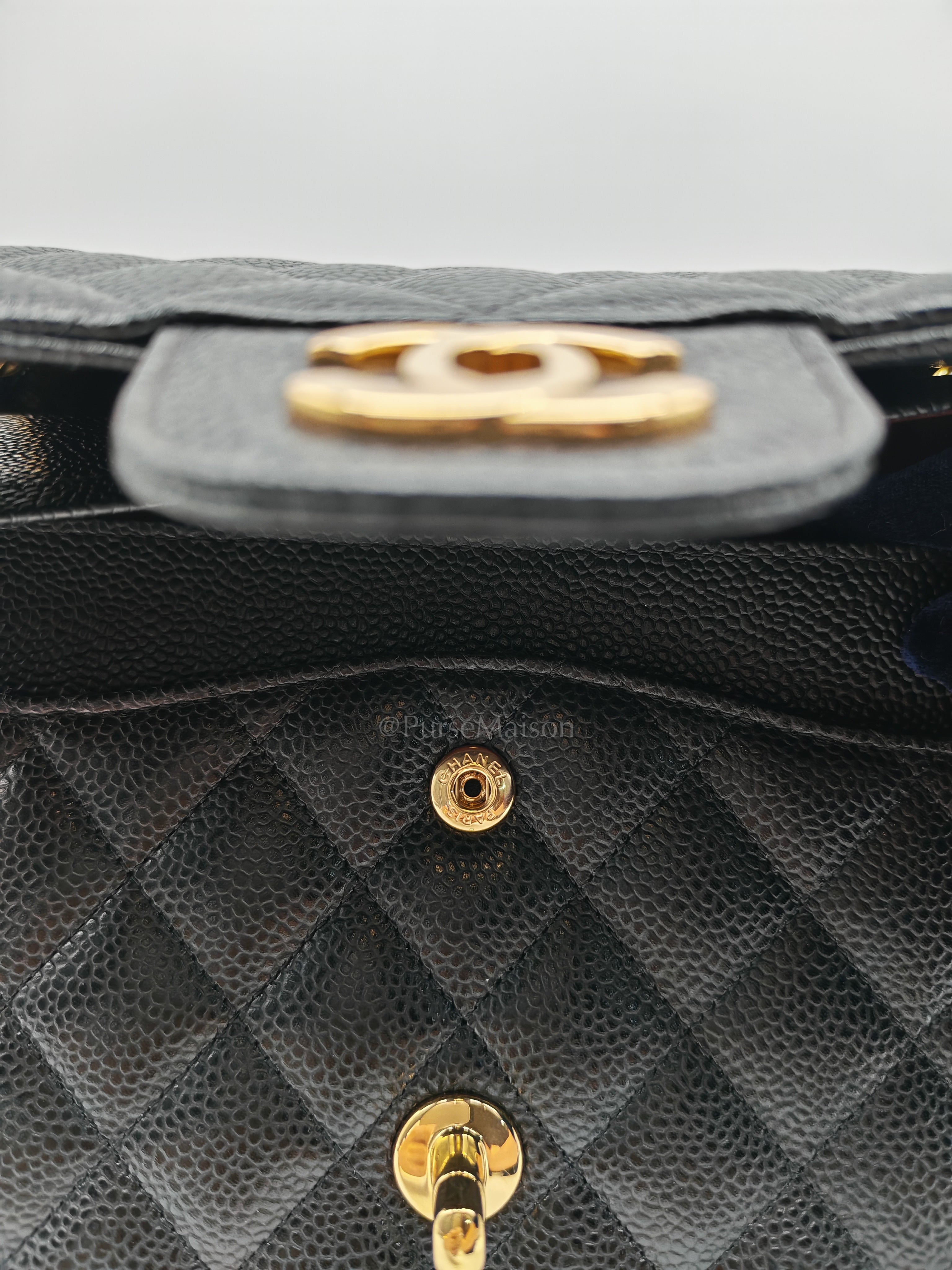 Classic Double Flap Medium Black Caviar Leather in Gold Hardware (Series 30) | Purse Maison Luxury Bags Shop
