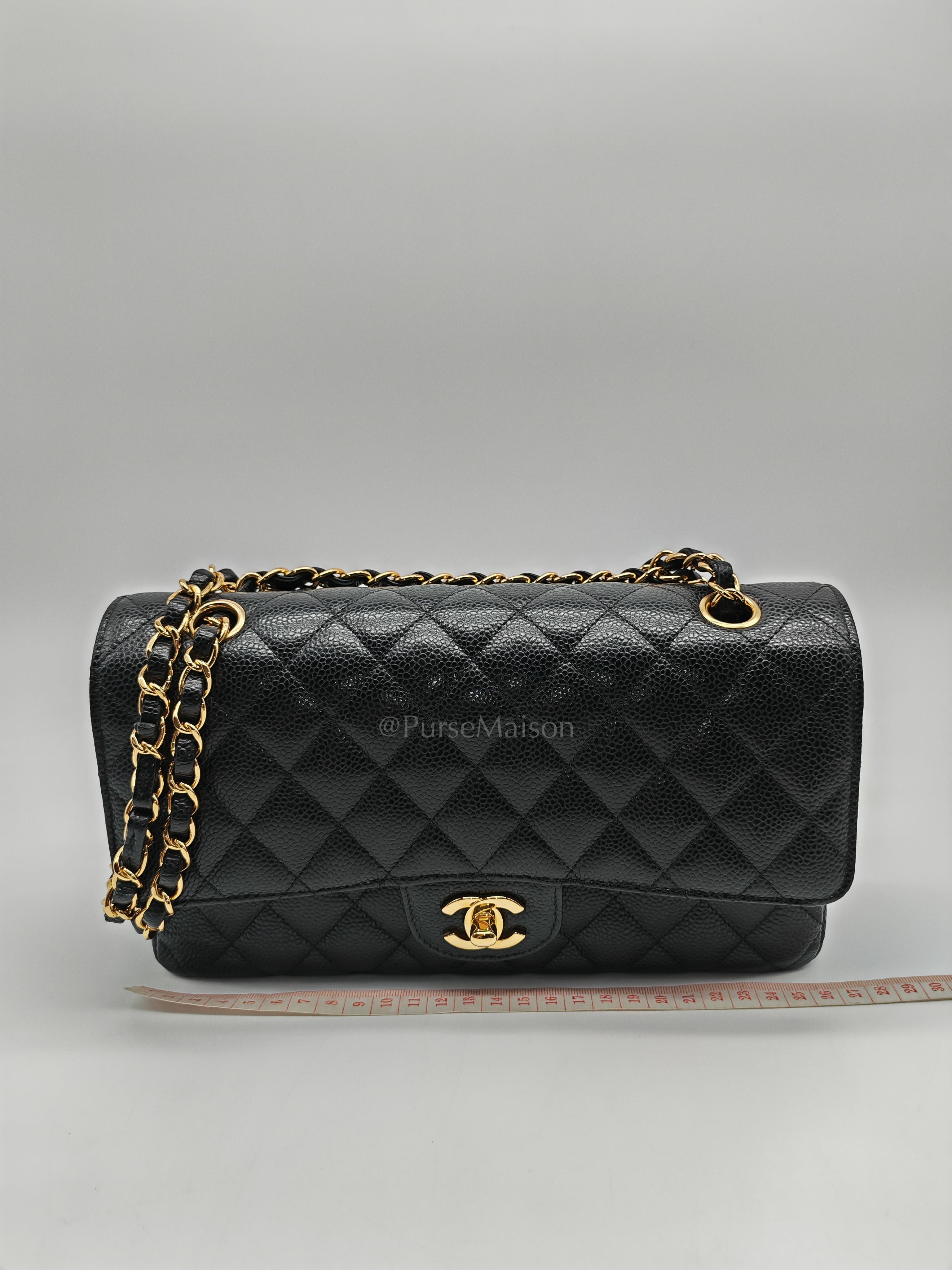 Classic Double Flap Medium Black Caviar Leather in Gold Hardware (Series 30) | Purse Maison Luxury Bags Shop