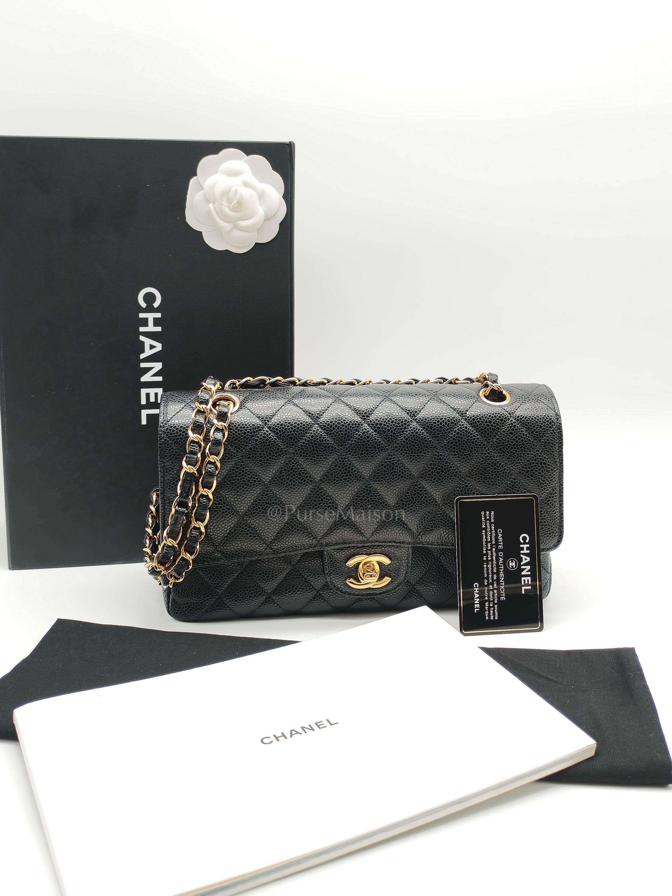 Classic Double Flap Medium Black Caviar Leather in Gold Hardware (Series 30) | Purse Maison Luxury Bags Shop