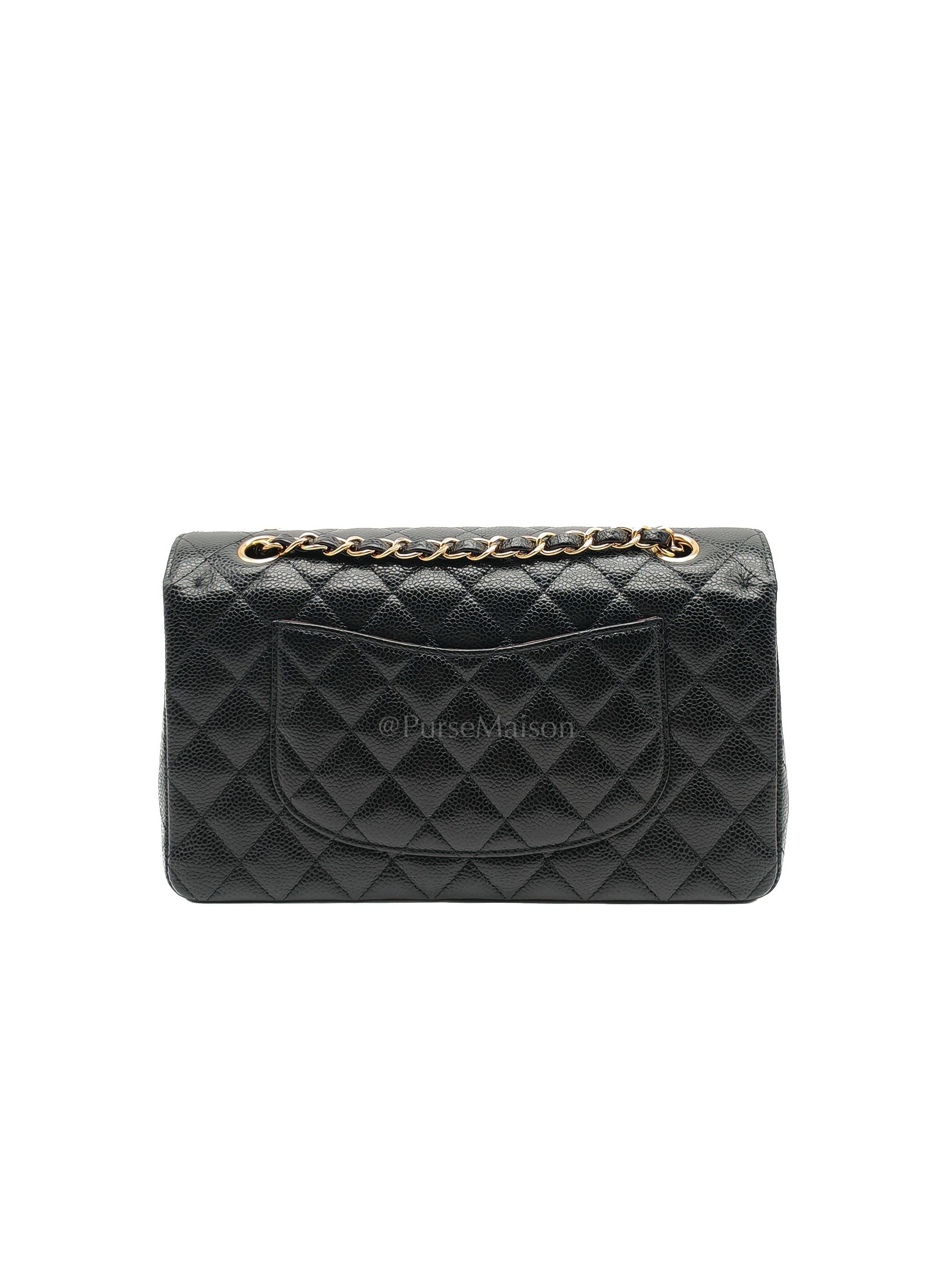 Classic Double Flap Medium Black Caviar Leather in Gold Hardware (Series 30) | Purse Maison Luxury Bags Shop