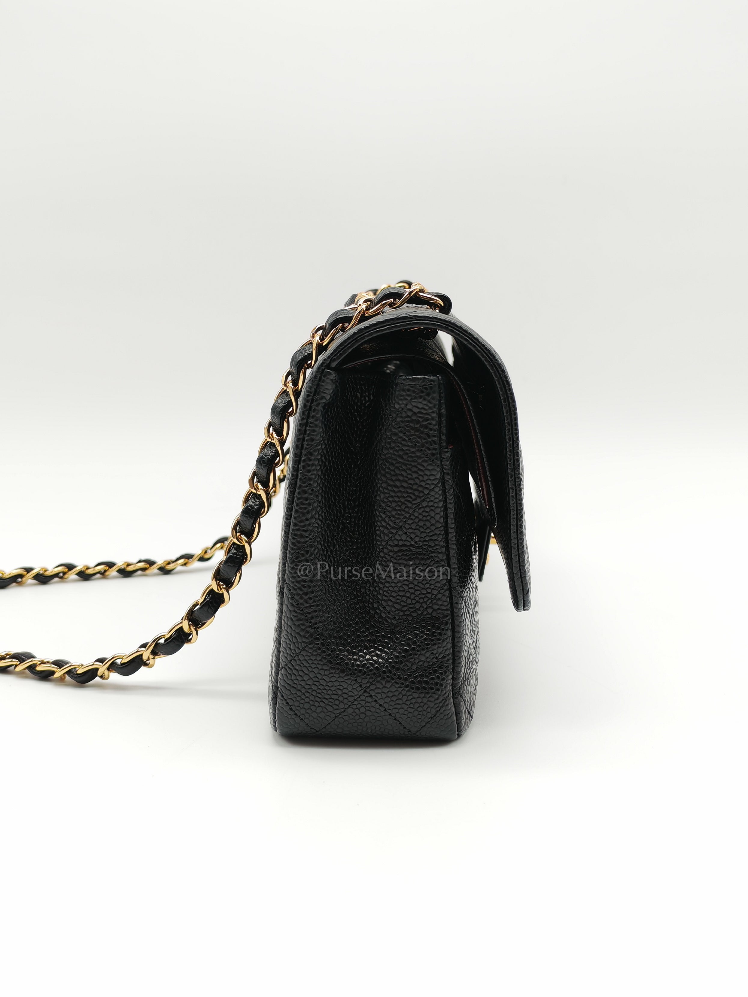 Classic Double Flap Medium Black Caviar Leather in Gold Hardware (Series 30) | Purse Maison Luxury Bags Shop