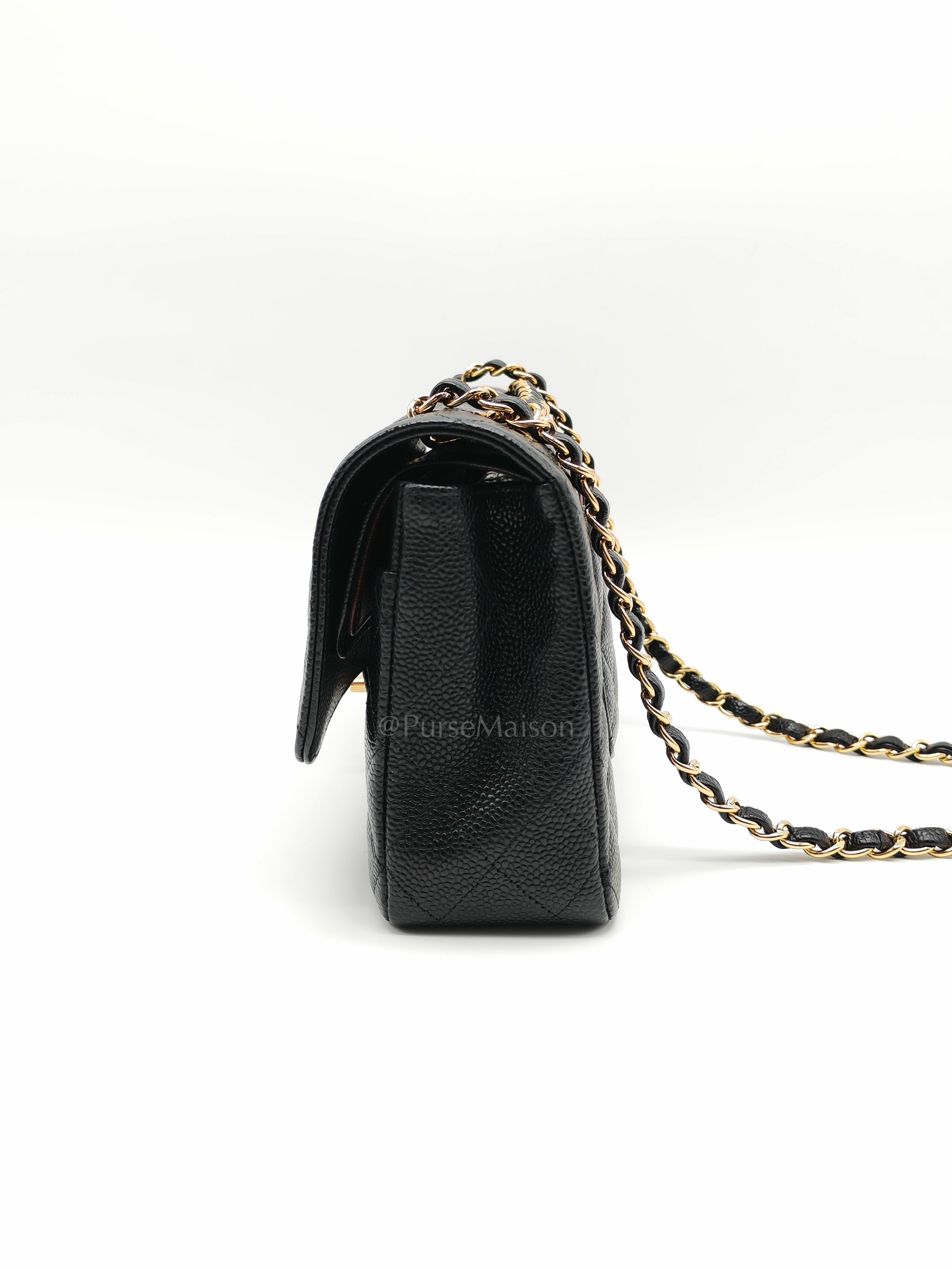 Classic Double Flap Medium Black Caviar Leather in Gold Hardware (Series 30) | Purse Maison Luxury Bags Shop