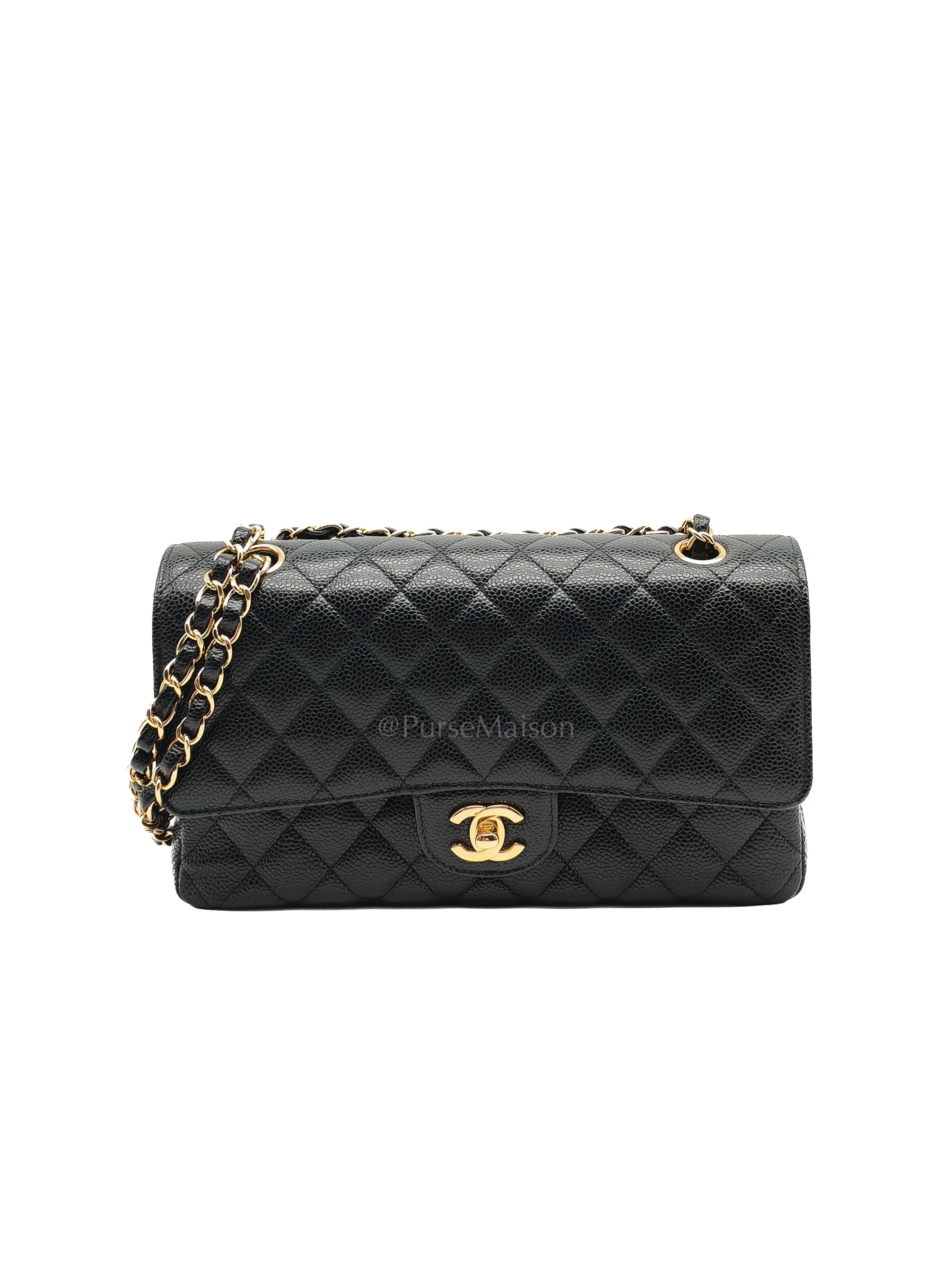 Classic Double Flap Medium Black Caviar Leather in Gold Hardware (Series 30) | Purse Maison Luxury Bags Shop