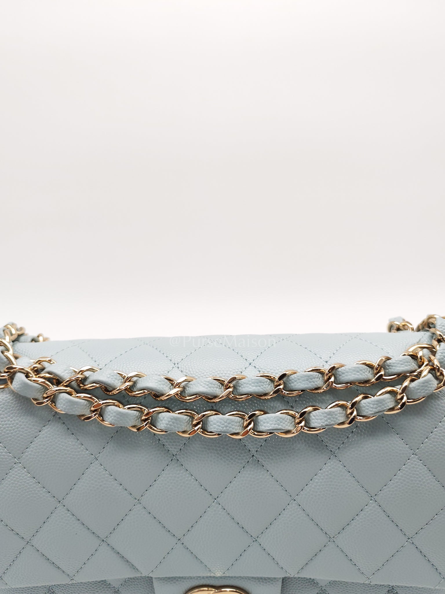 Classic Double Flap Medium Blue Gray in Caviar Leather and Light Gold Hardware (Microchip) | Purse Maison Luxury Bags Shop