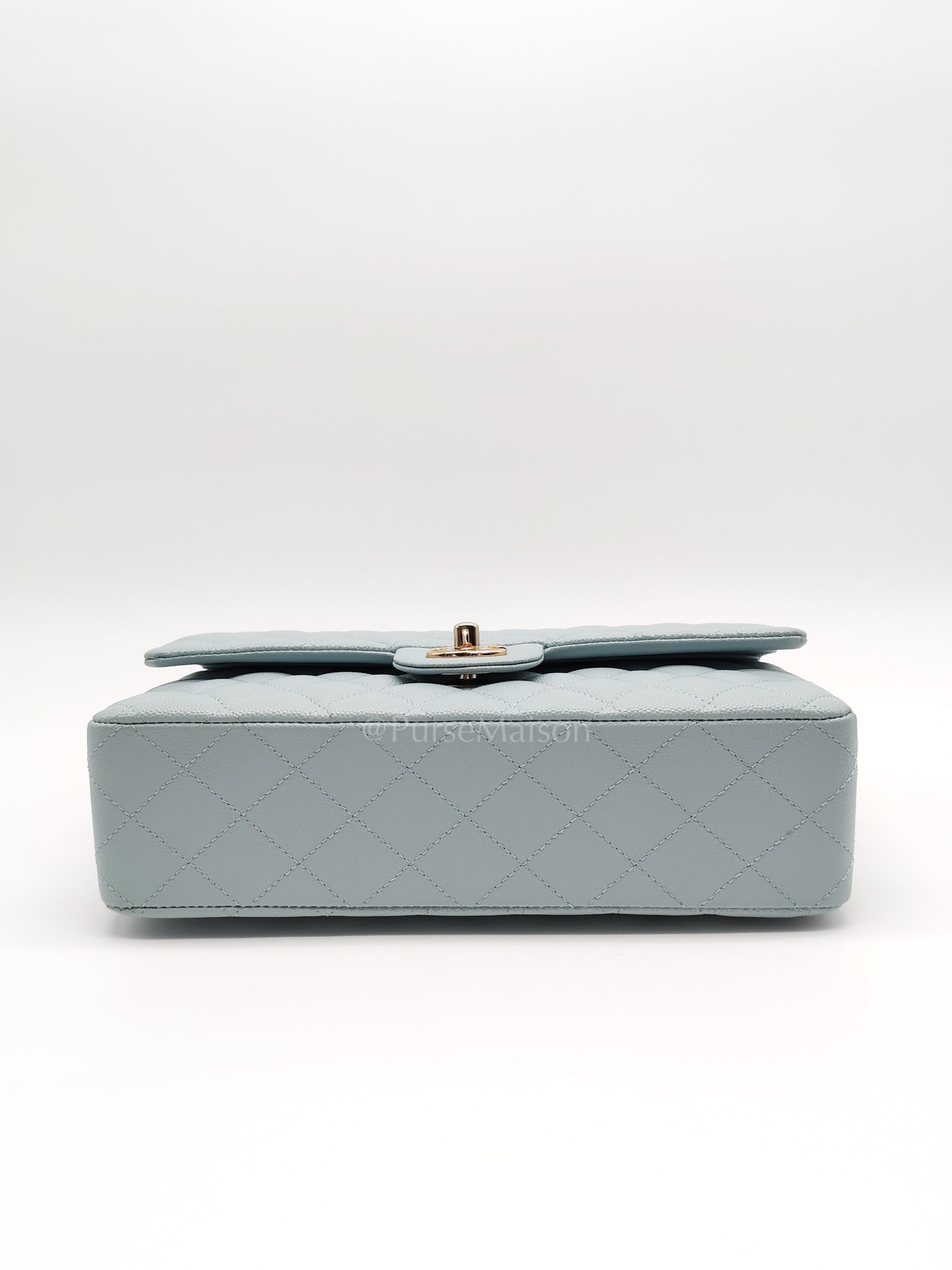 Classic Double Flap Medium Blue Gray in Caviar Leather and Light Gold Hardware (Microchip) | Purse Maison Luxury Bags Shop