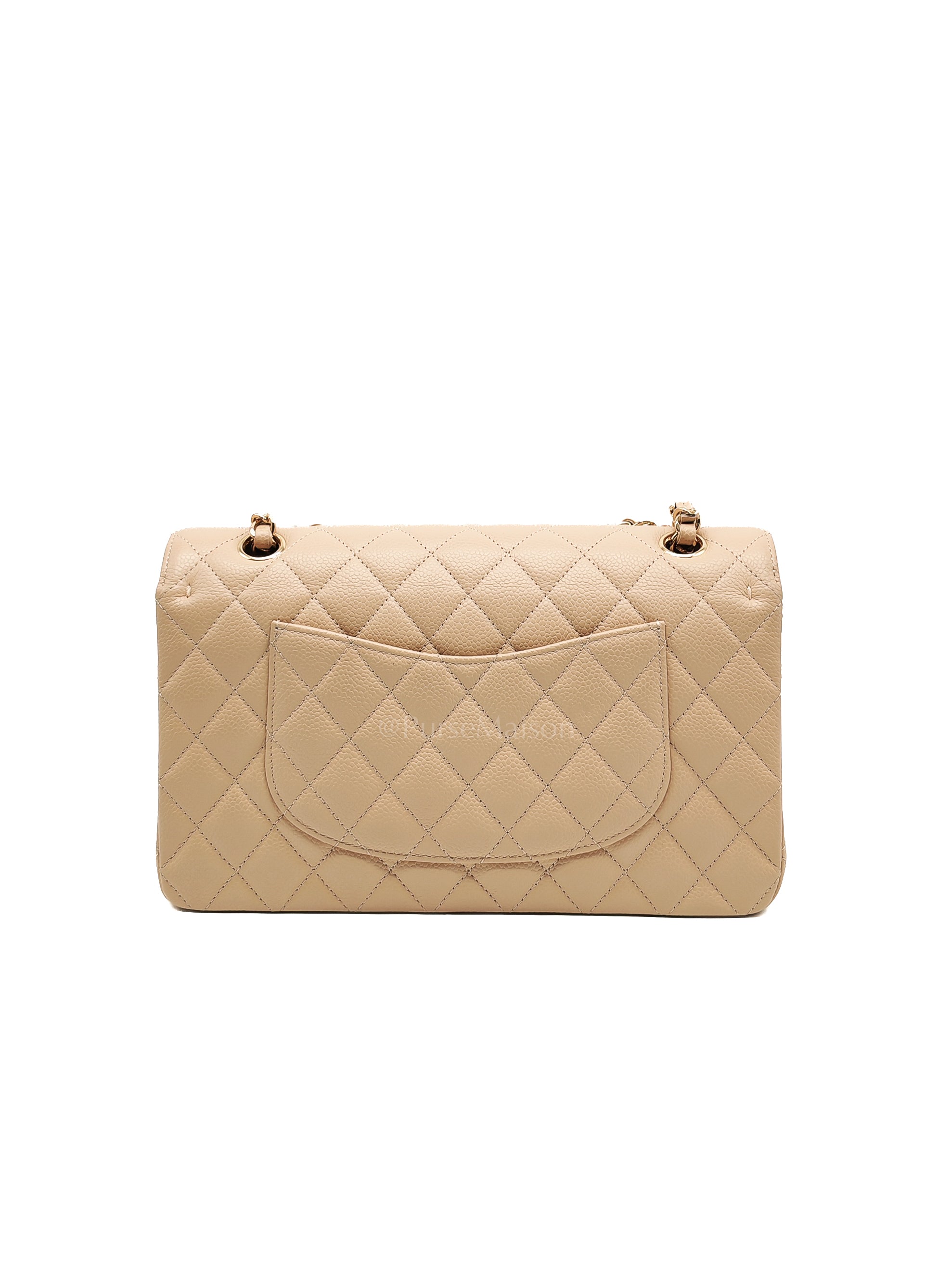 Classic Double Flap Medium in Beige Caviar Leather and Gold Hardware (Microchip) | Purse Maison Luxury Bags Shop
