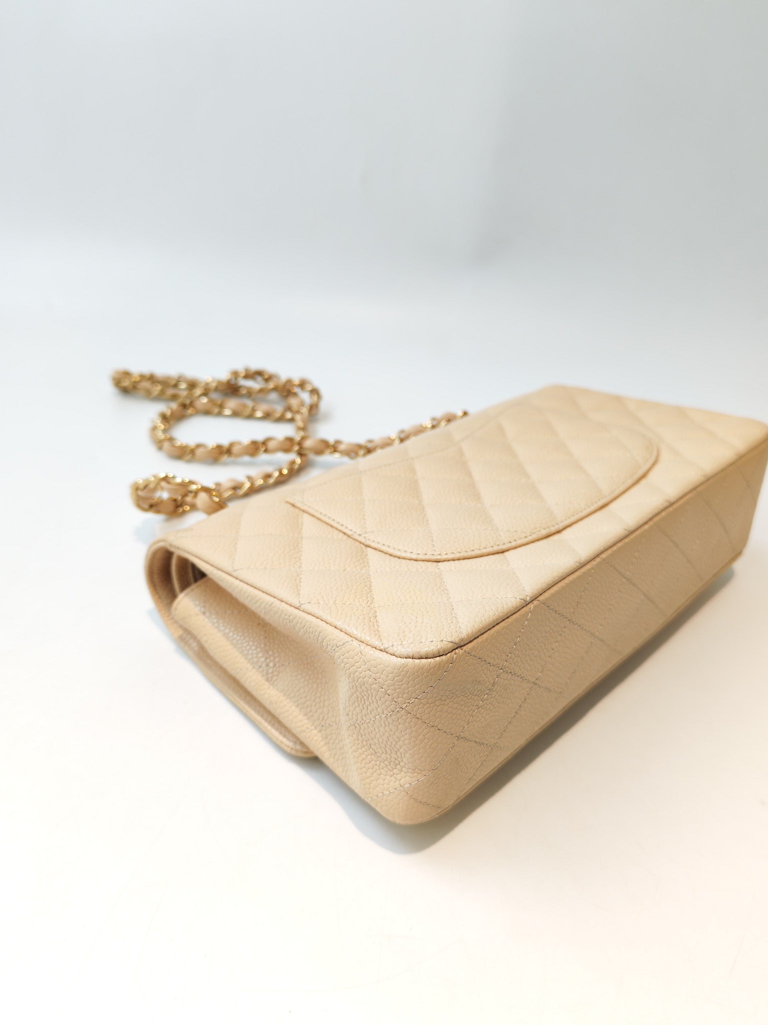 Classic Double Flap Medium in Beige Clair Caviar Leather and Gold Hardware Series 13 | Purse Maison Luxury Bags Shop