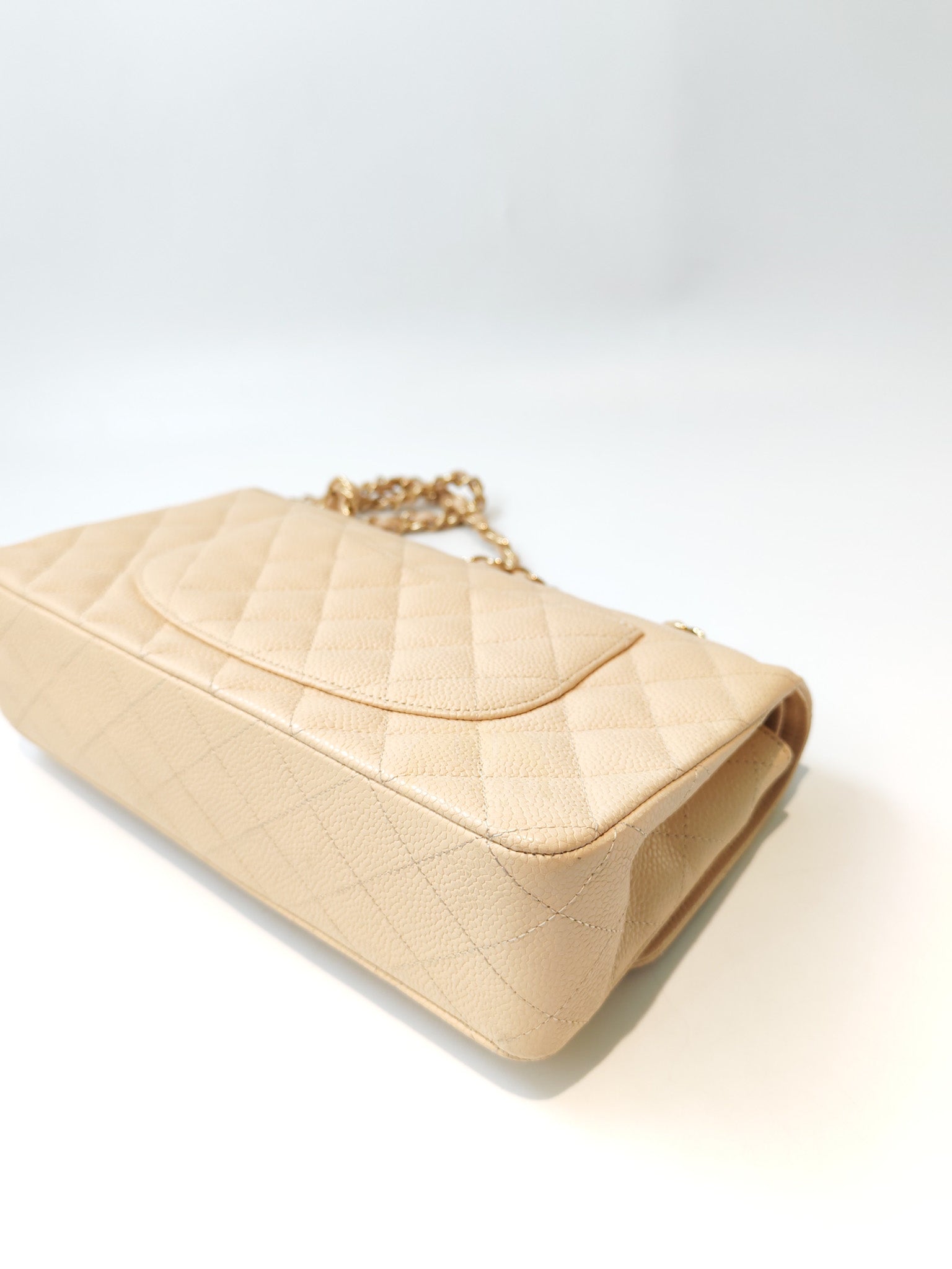 Classic Double Flap Medium in Beige Clair Caviar Leather and Gold Hardware Series 13 | Purse Maison Luxury Bags Shop