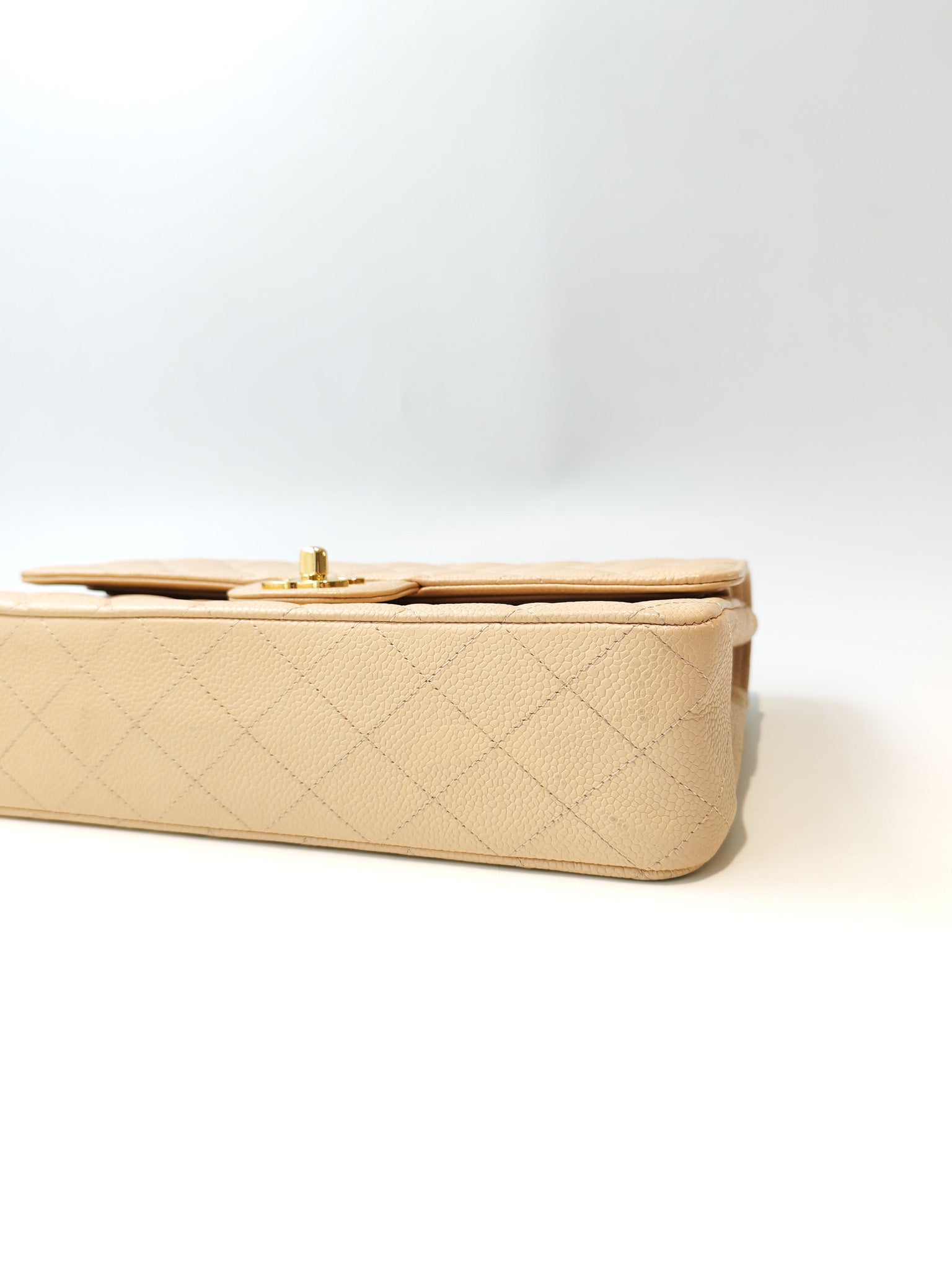 Classic Double Flap Medium in Beige Clair Caviar Leather and Gold Hardware Series 13 | Purse Maison Luxury Bags Shop