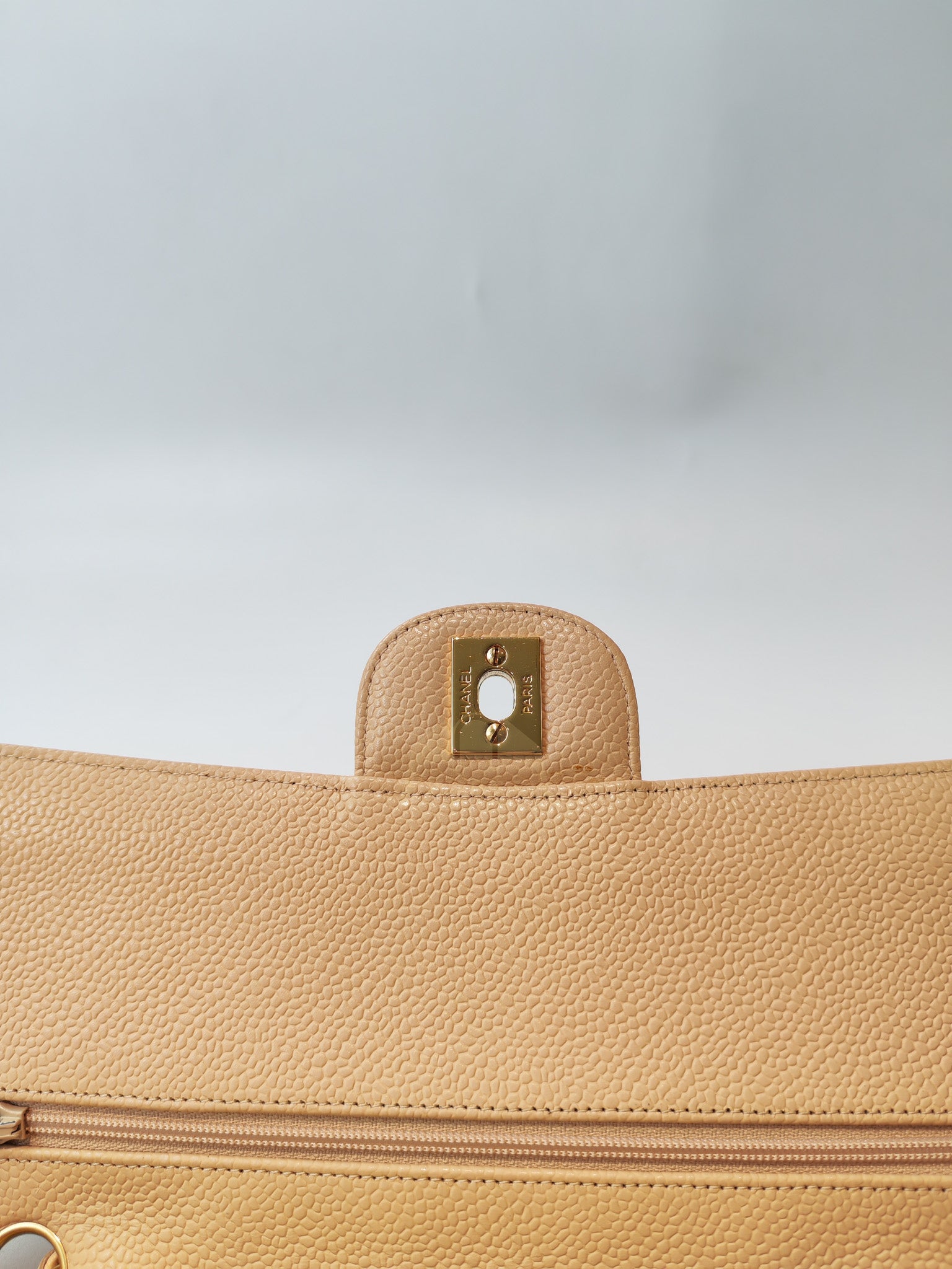 Classic Double Flap Medium in Beige Clair Caviar Leather and Gold Hardware Series 13 | Purse Maison Luxury Bags Shop