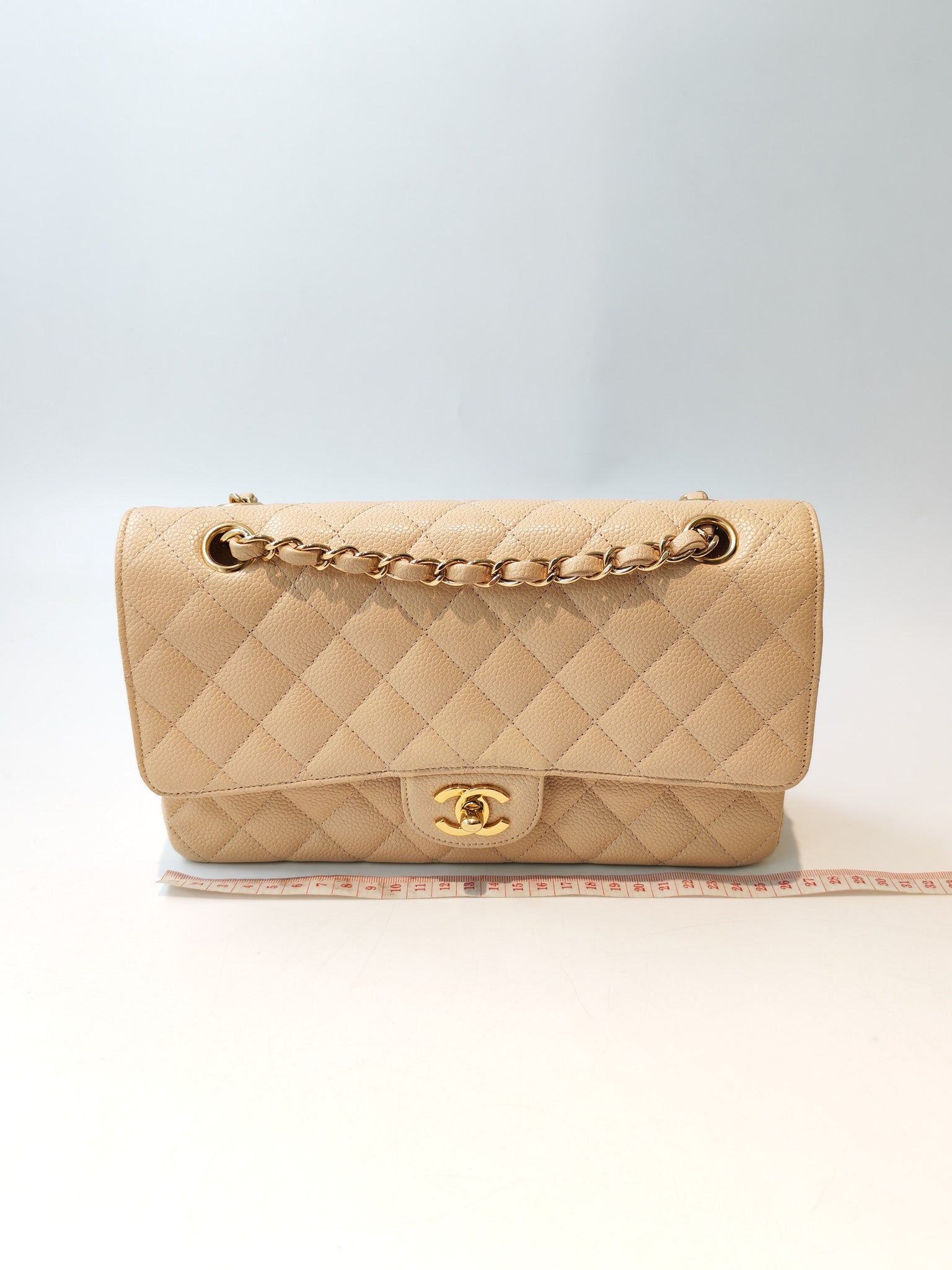 Classic Double Flap Medium in Beige Clair Caviar Leather and Gold Hardware Series 13 | Purse Maison Luxury Bags Shop