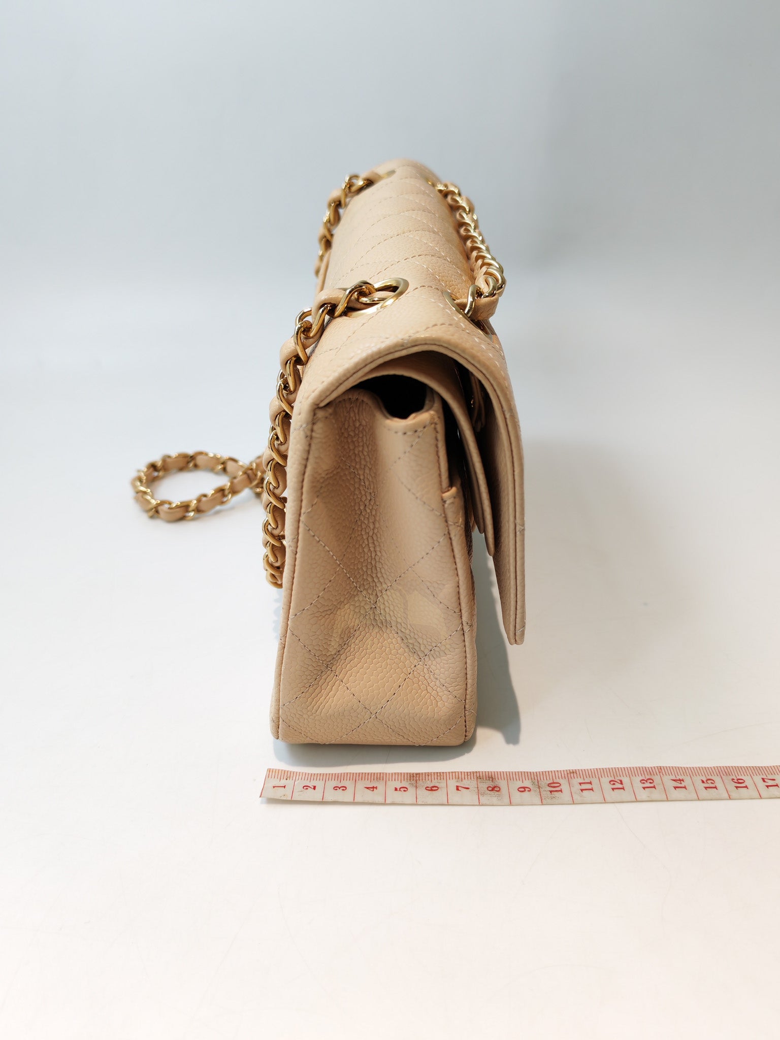 Classic Double Flap Medium in Beige Clair Caviar Leather and Gold Hardware Series 13 | Purse Maison Luxury Bags Shop