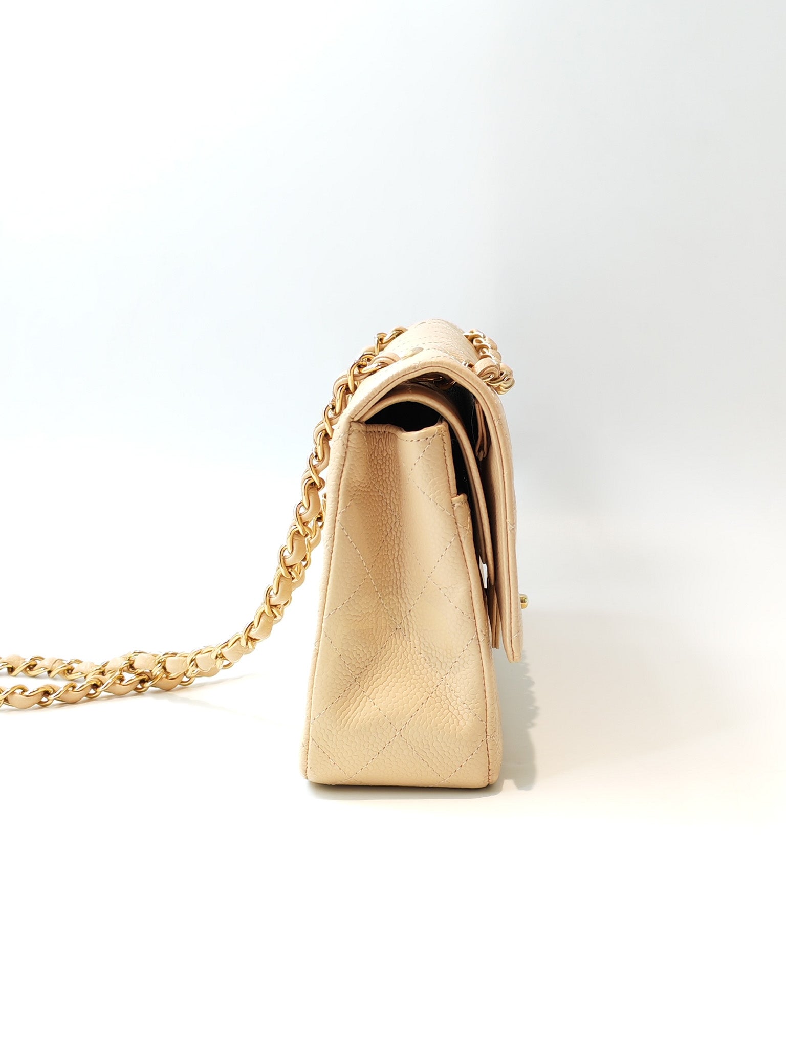 Classic Double Flap Medium in Beige Clair Caviar Leather and Gold Hardware Series 13 | Purse Maison Luxury Bags Shop