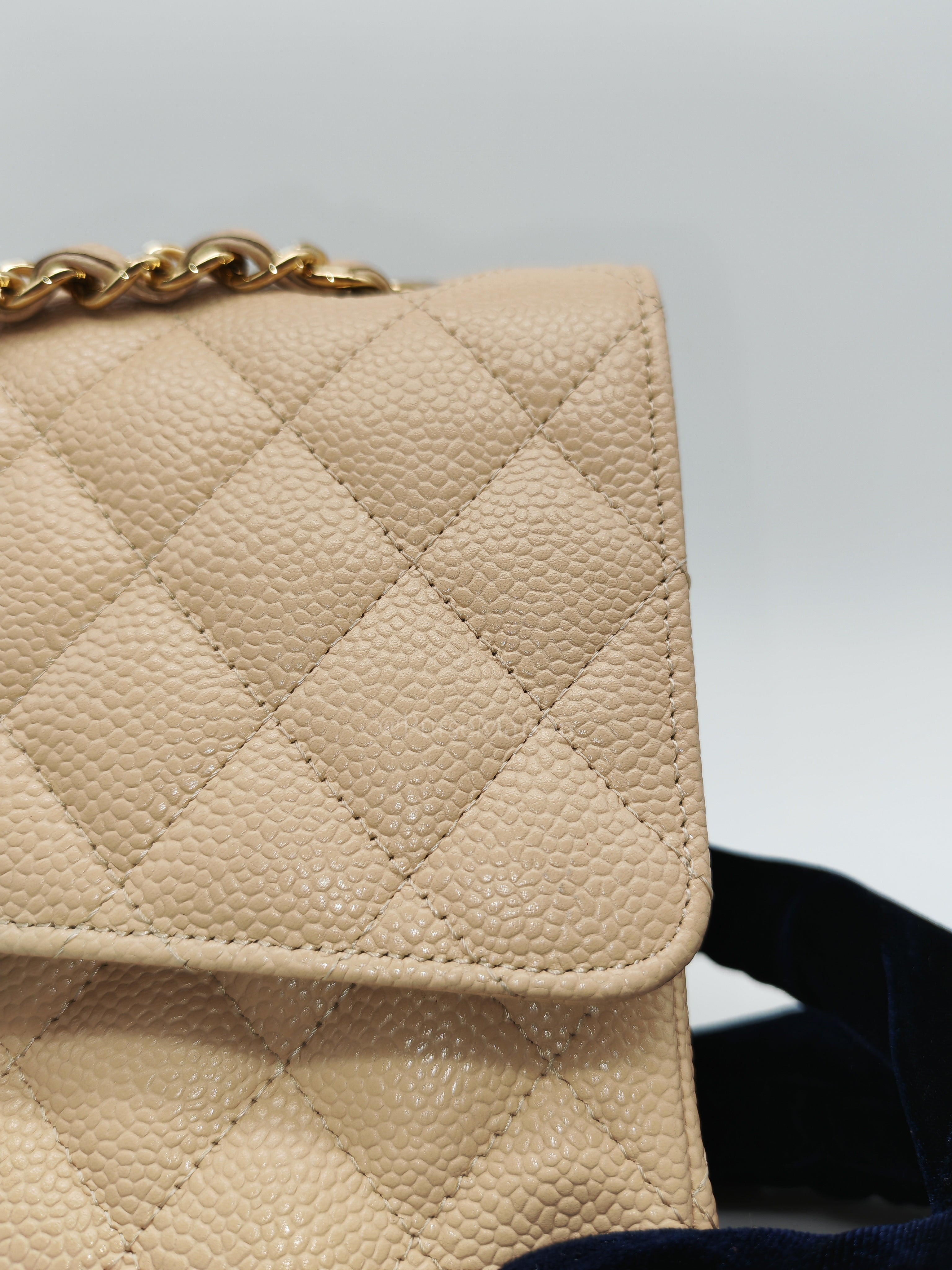 Classic Double Flap Medium in Beige Clair Caviar Leather and Gold Hardware Series 18 | Purse Maison Luxury Bags Shop